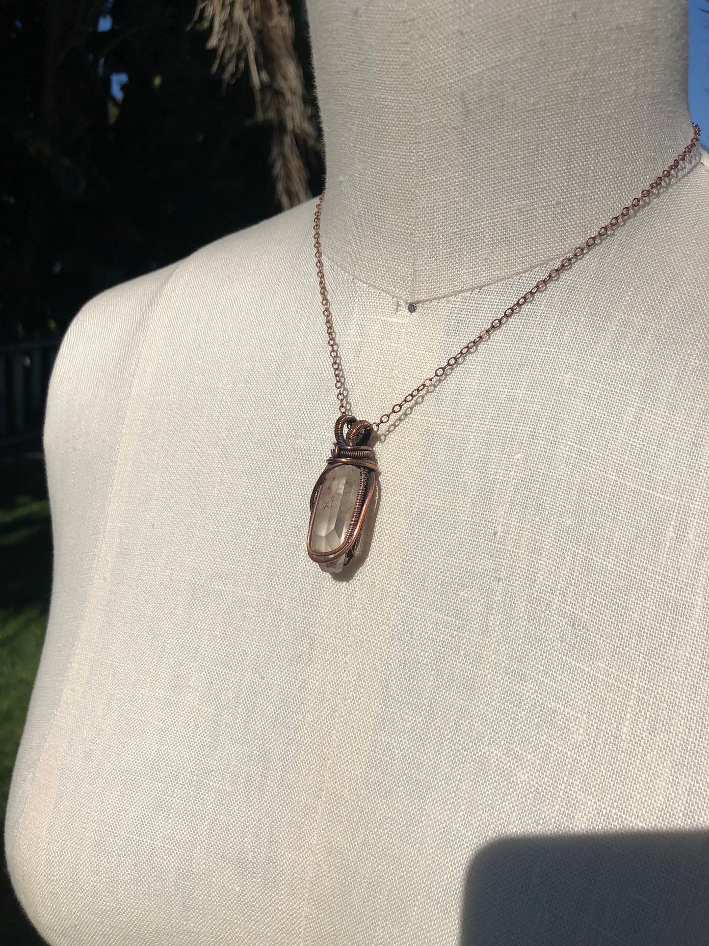 Tangerine Crystal Quartz Point Copper Wire Wrapped Pendant