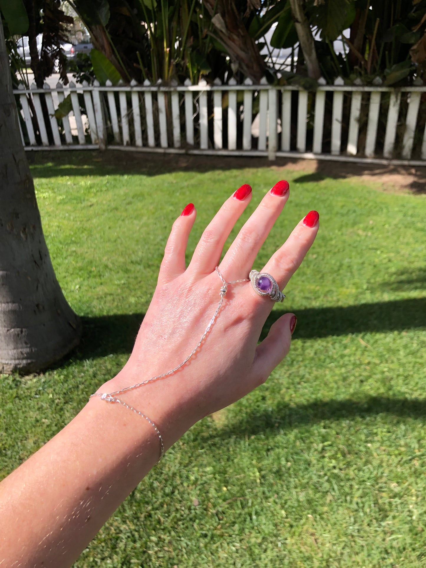 Handcrafted Amethyst Sterling Silver Wire-Wrapped Ring - Size 7