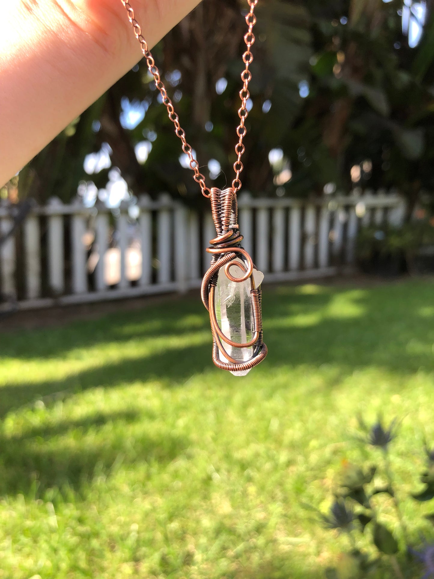 Handcrafted Copper Wire Wrapped Clear Quartz Point Pendant