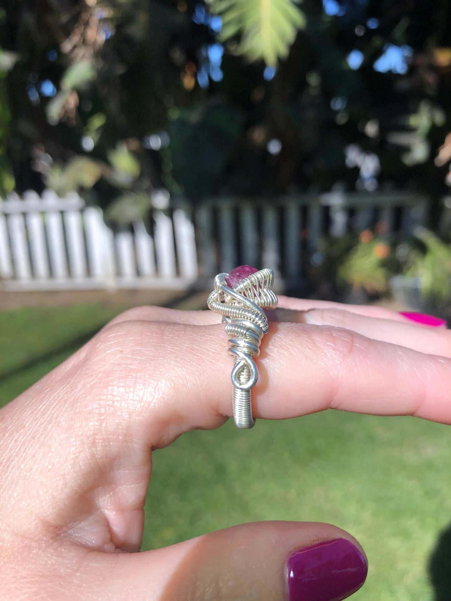 Elegant Pink Tourmaline Wire Wrapped Sterling Silver Ring - Size 6