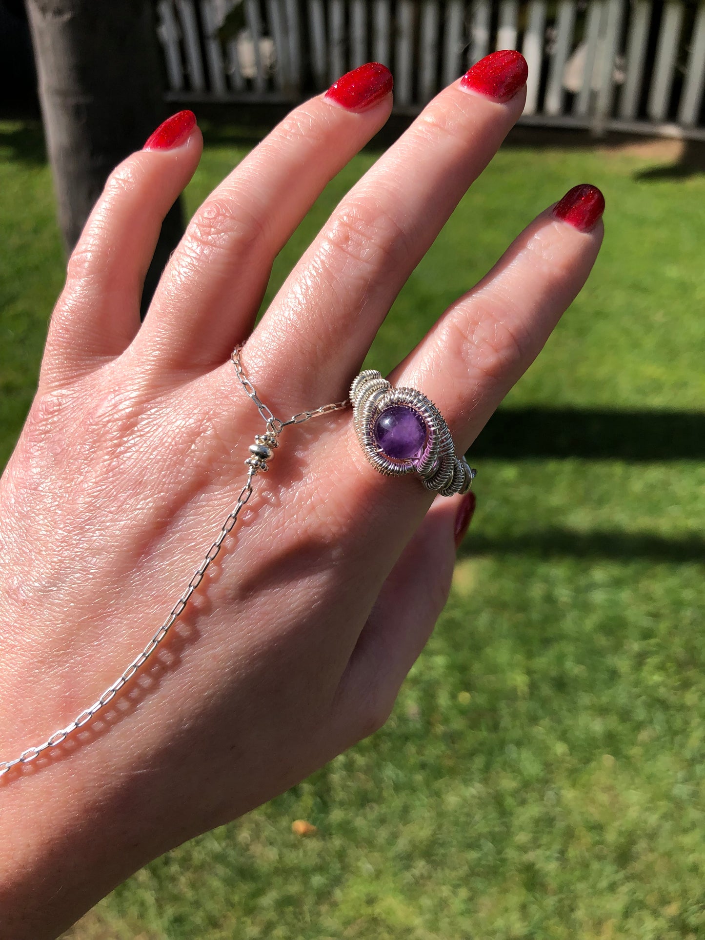 Handcrafted Amethyst Sterling Silver Wire-Wrapped Ring - Size 7