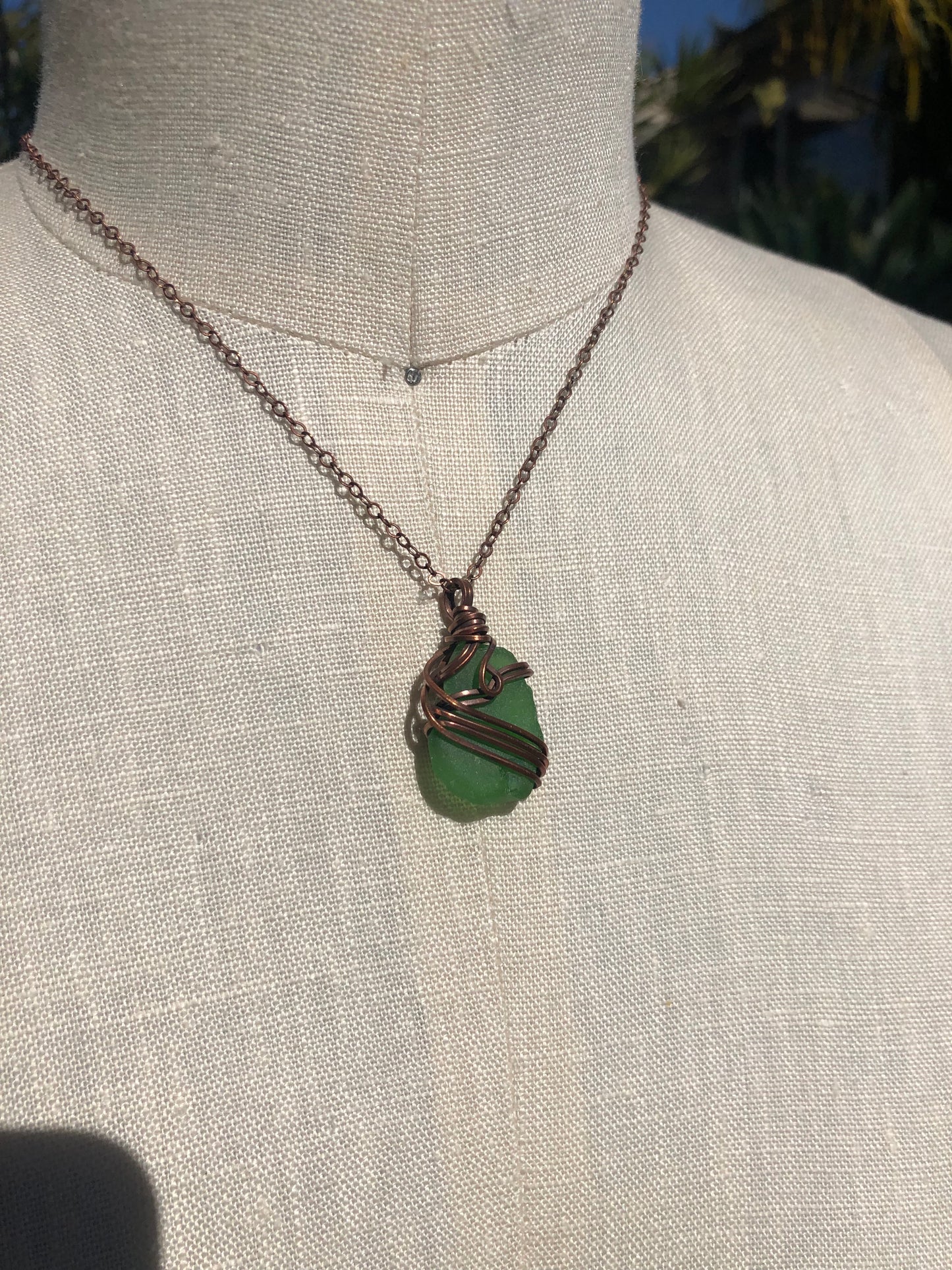 Sea Glass Copper Wire Wrapped Pendant