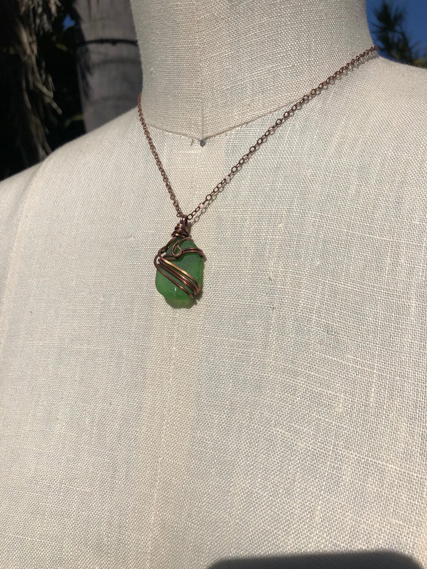 Sea Glass Copper Wire Wrapped Pendant