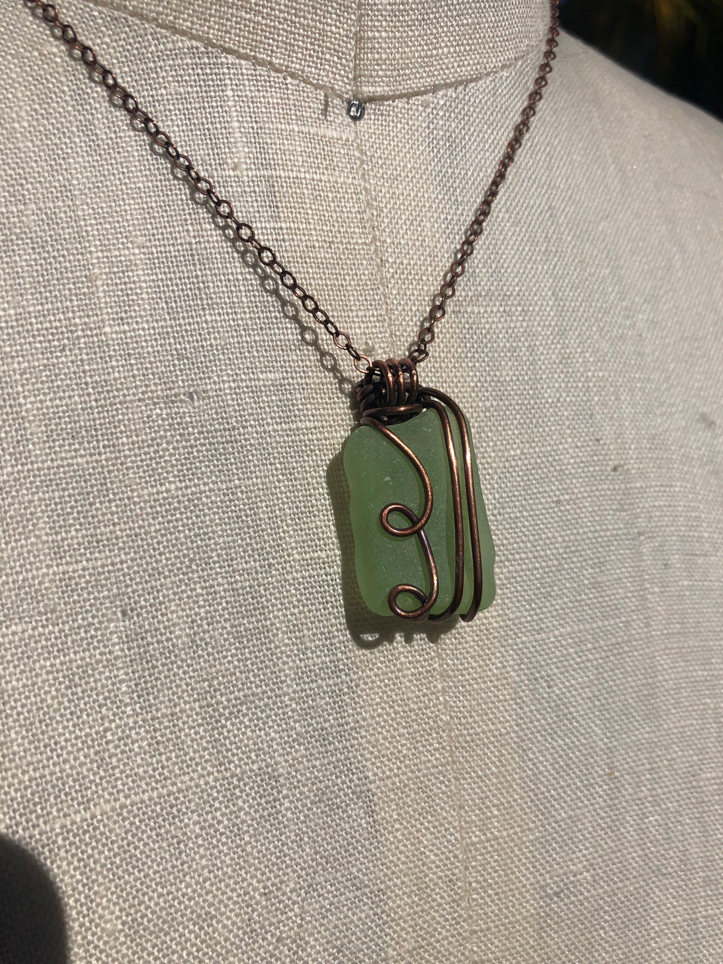 Sea Glass Copper Wire Wrapped Pendant