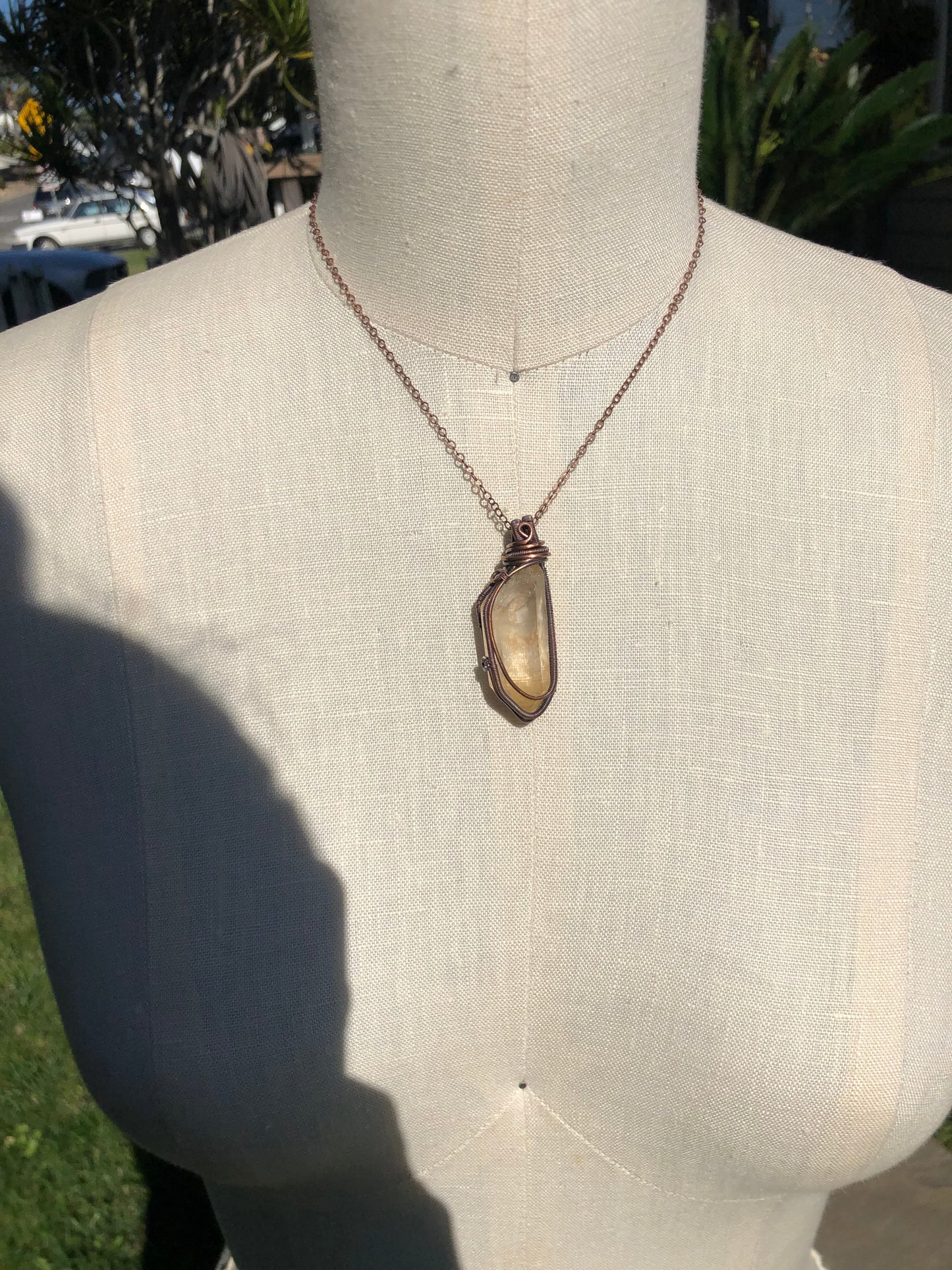 Tangerine Crystal Quartz Point Copper Wire Wrapped Pendant