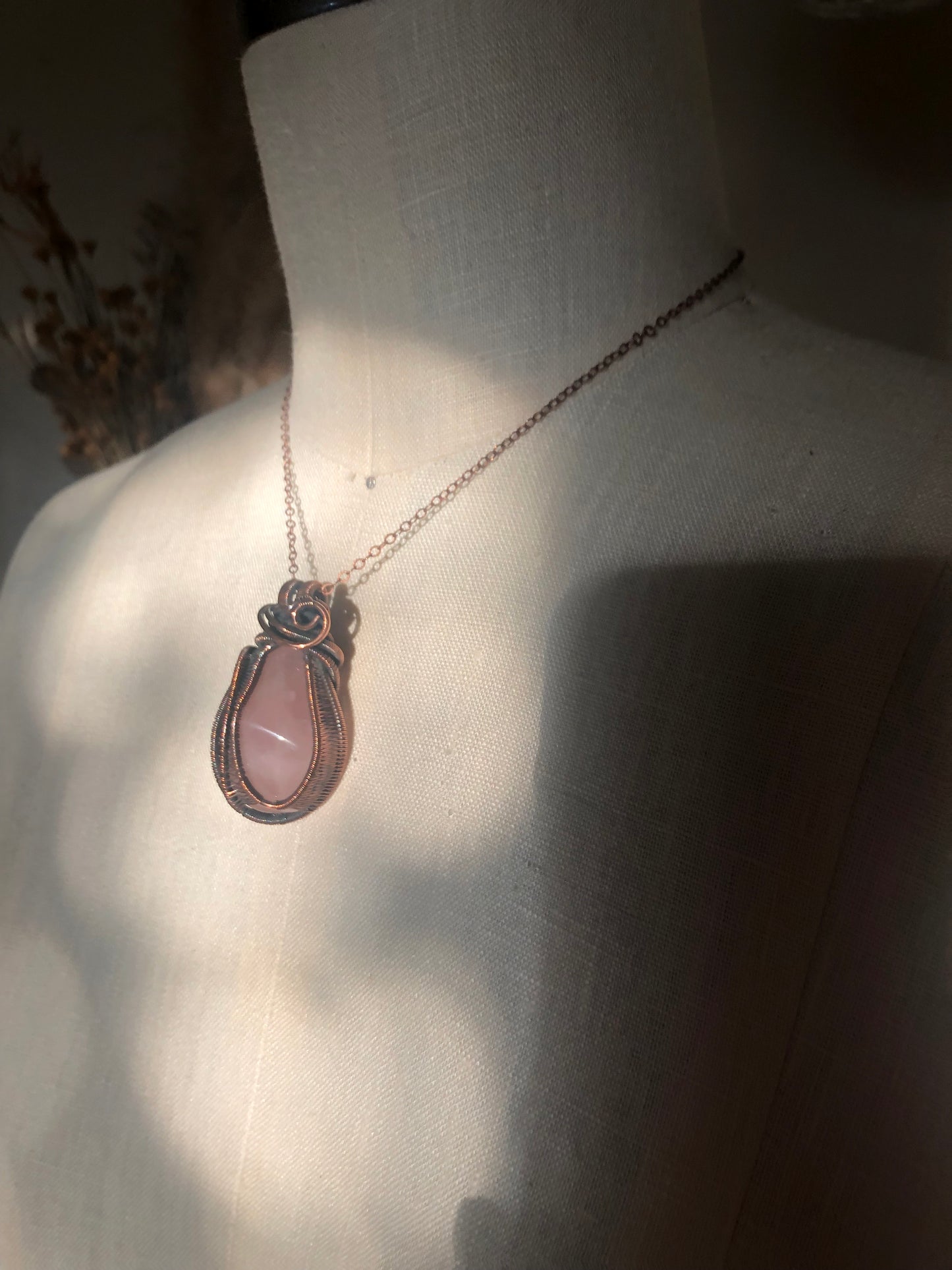 Copper Rose Quartz Pendant