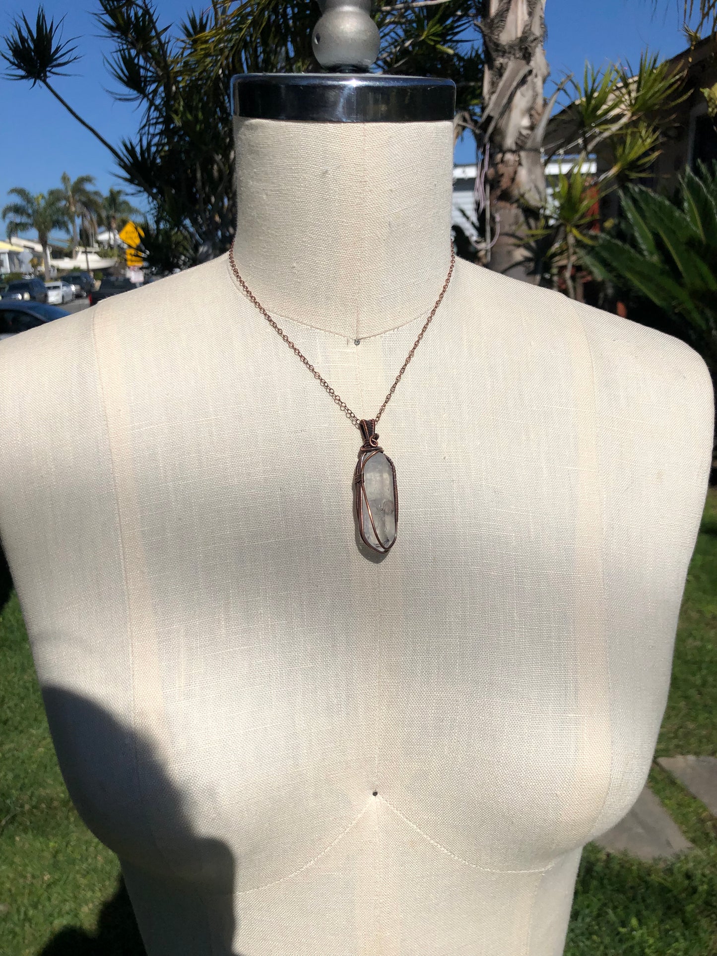 Handcrafted Copper Wire Wrapped Clear Quartz Point Pendant