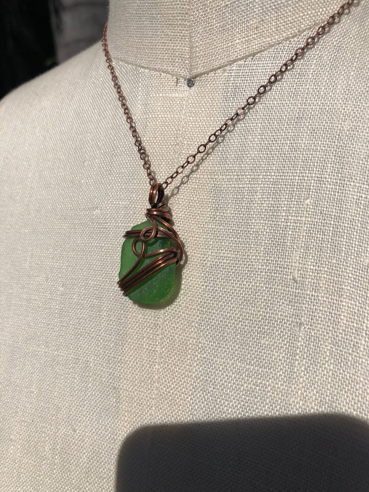Sea Glass Copper Wire Wrapped Pendant