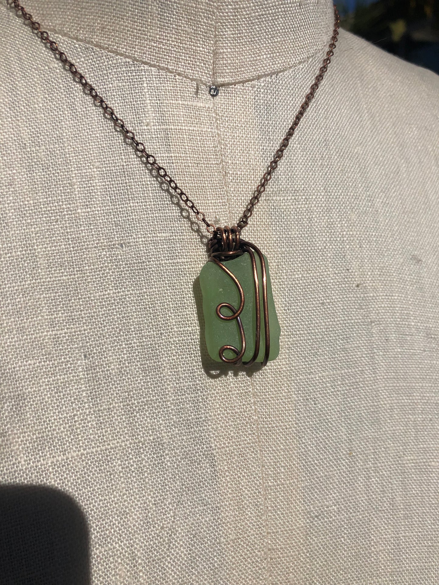 Sea Glass Copper Wire Wrapped Pendant