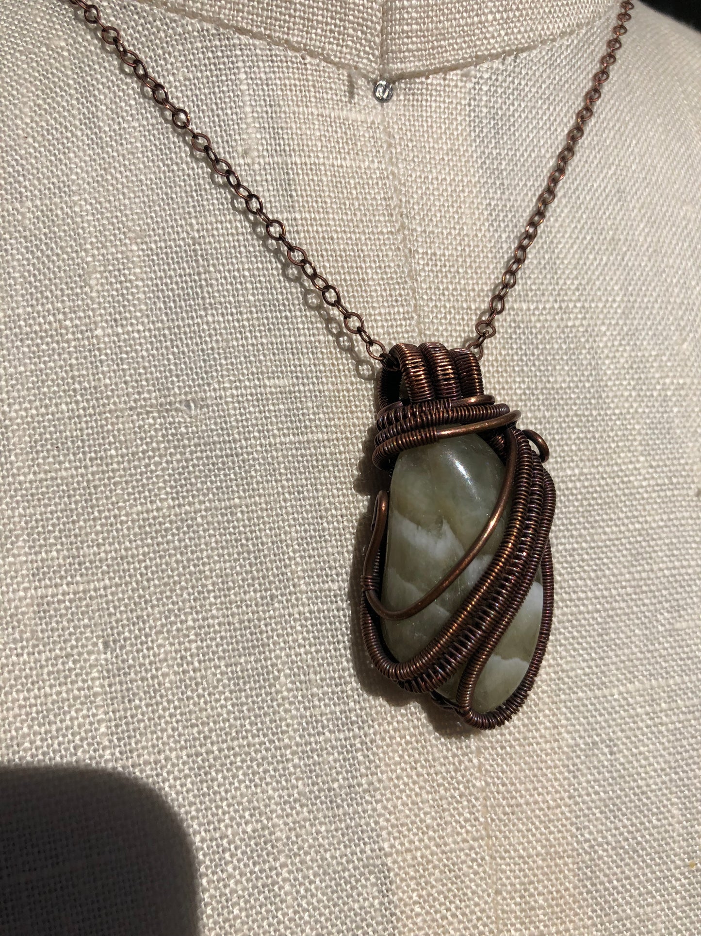 Prasiolite Wire-Wrapped Copper Pendant