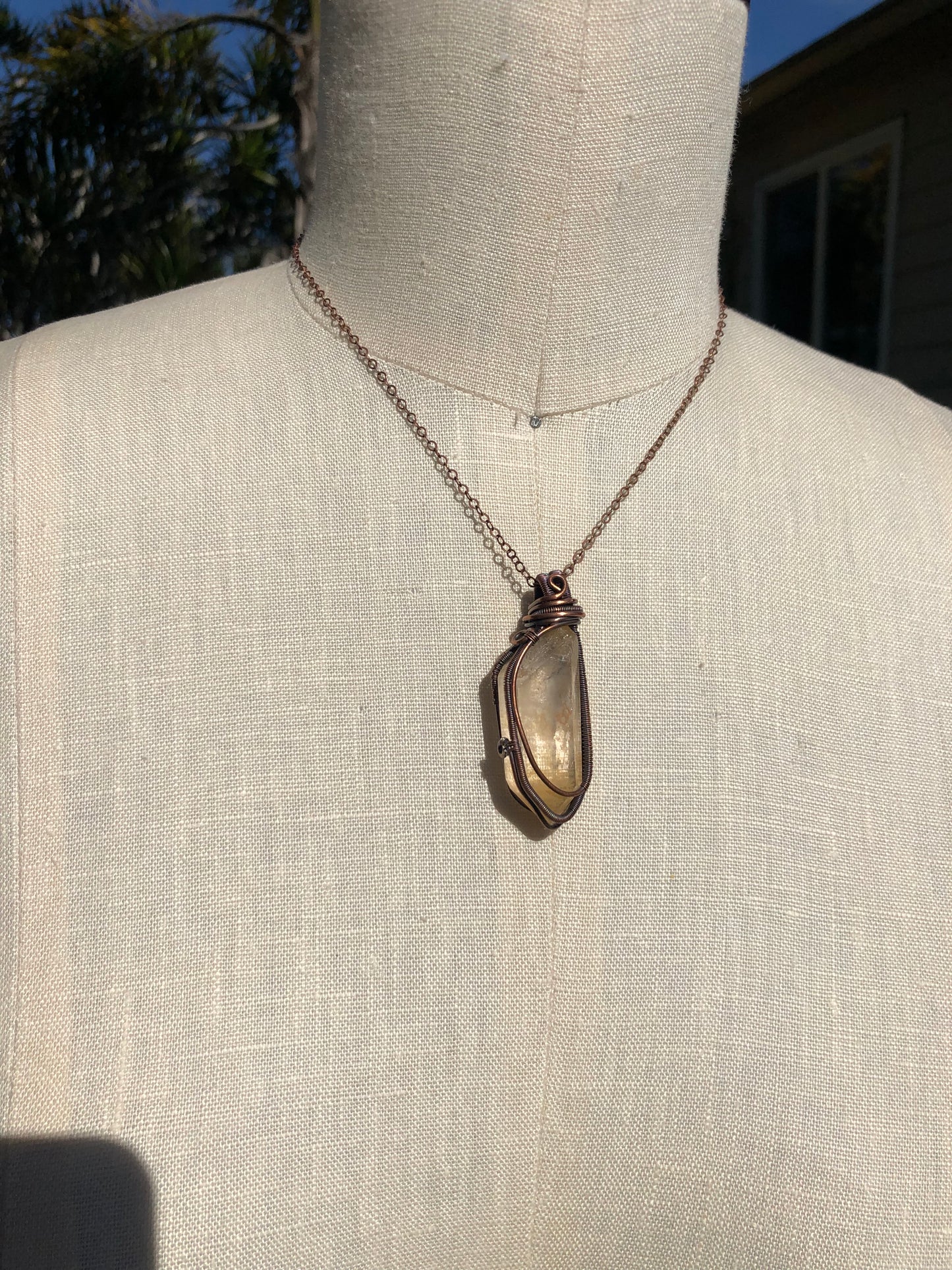Tangerine Crystal Quartz Point Copper Wire Wrapped Pendant