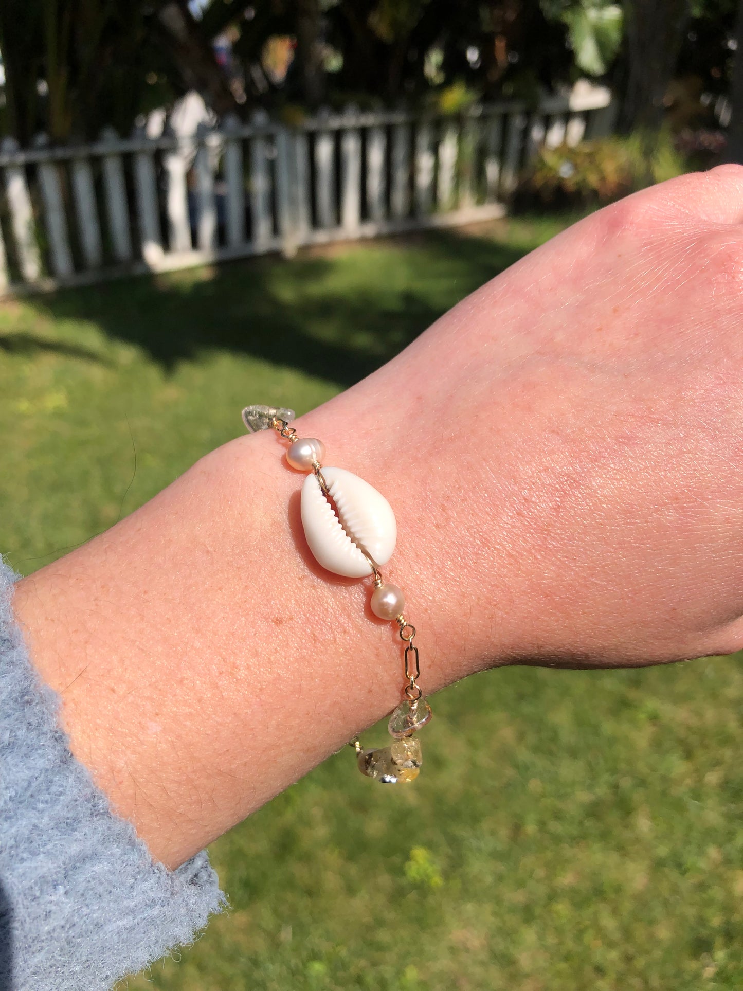 Cowrie Shell & Rutilated Quartz Gold-Filled Bracelet