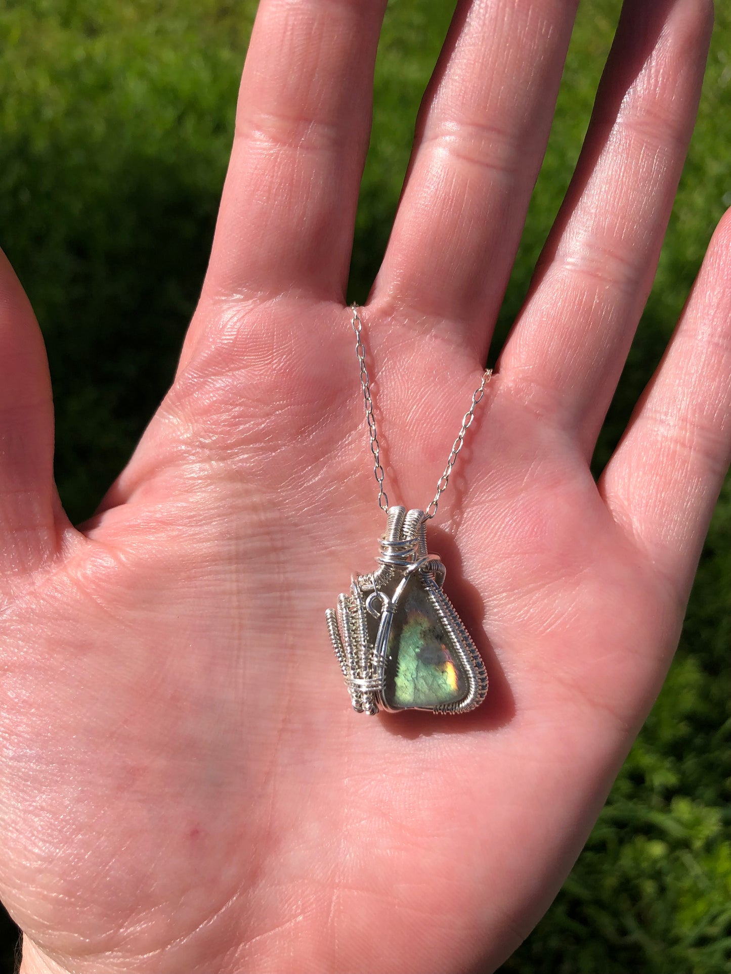 Sterling Silver Labradorite Wire Wrapped Pendant