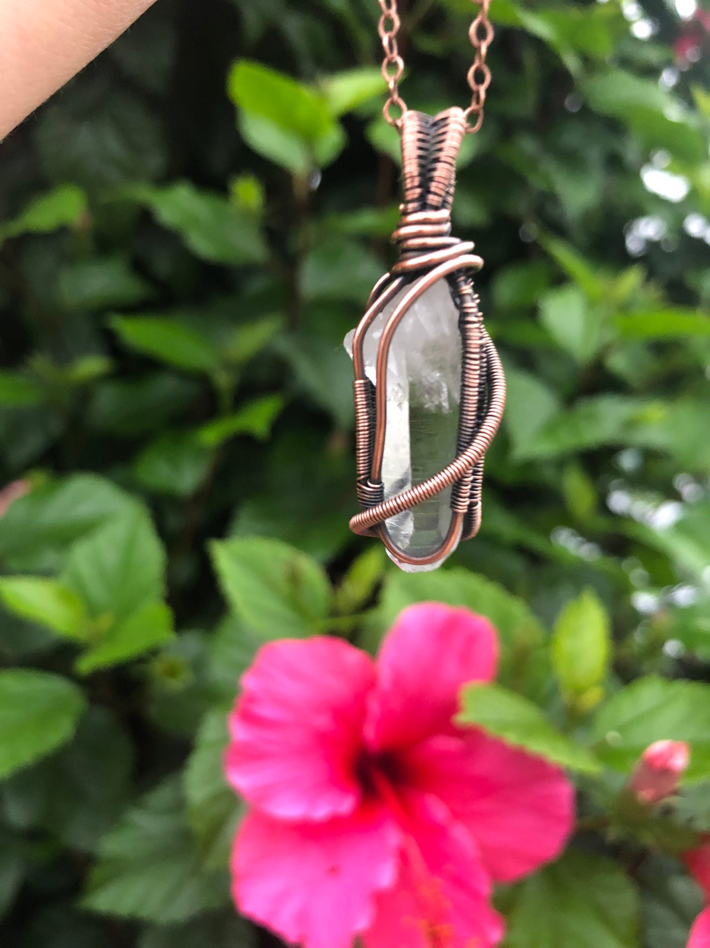 Handcrafted Copper Wire Wrapped Clear Quartz Point Pendant