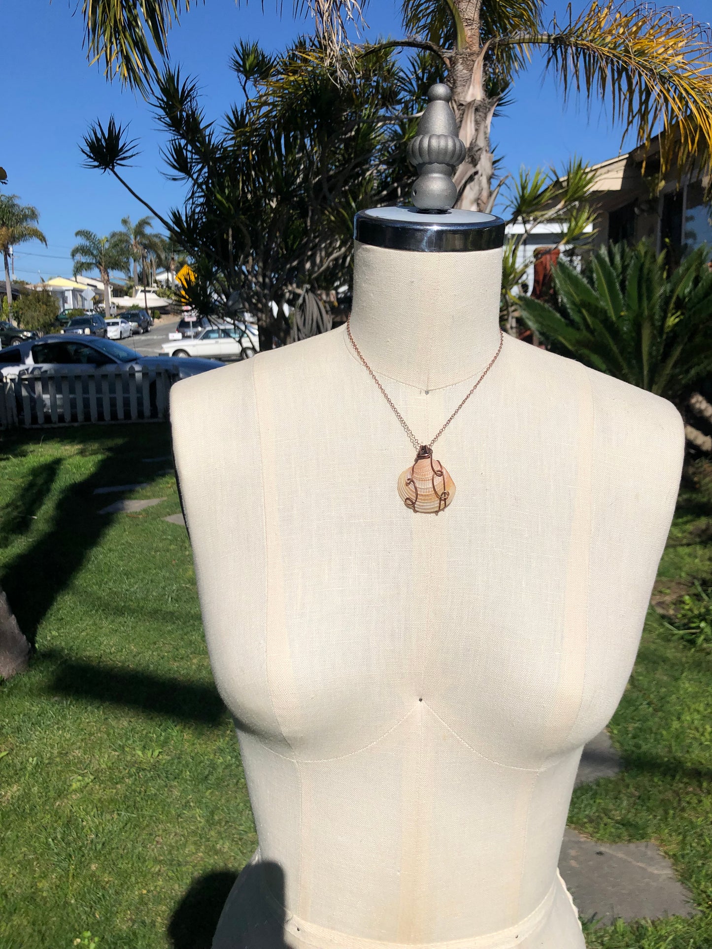 Wire Wrapped Copper Shell Pendant