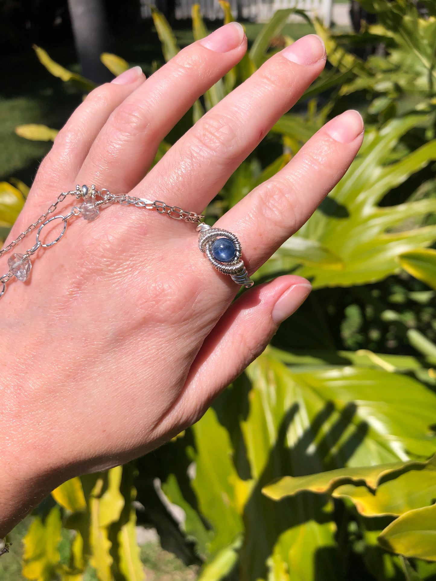 Blue Kyanite Sterling Silver Wire Wrapped Ring - Size 7