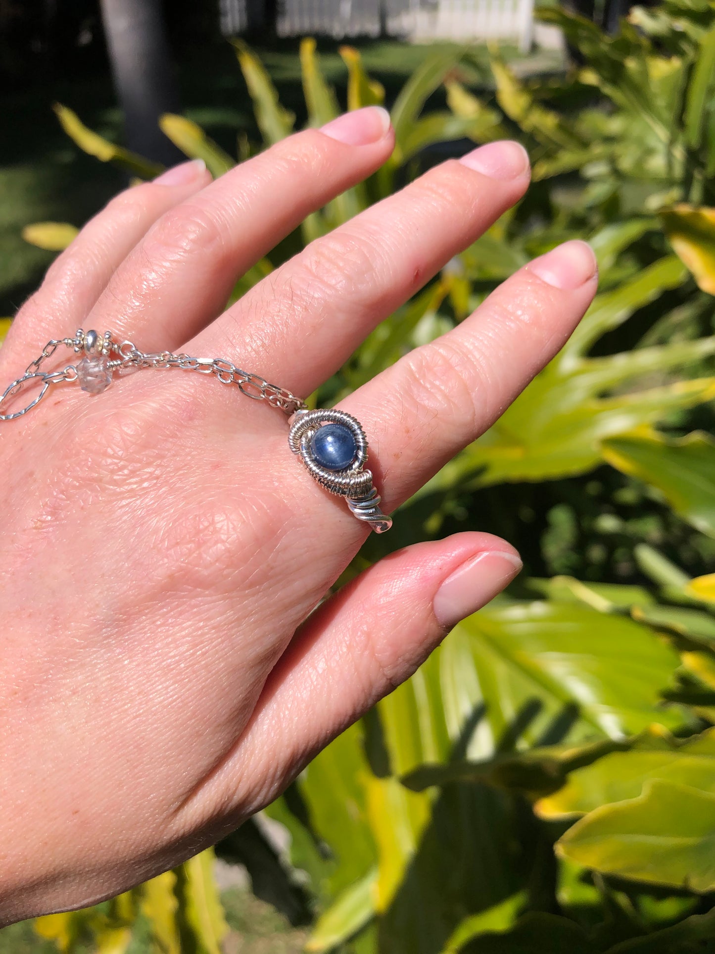 Blue Kyanite Sterling Silver Wire Wrapped Ring - Size 7