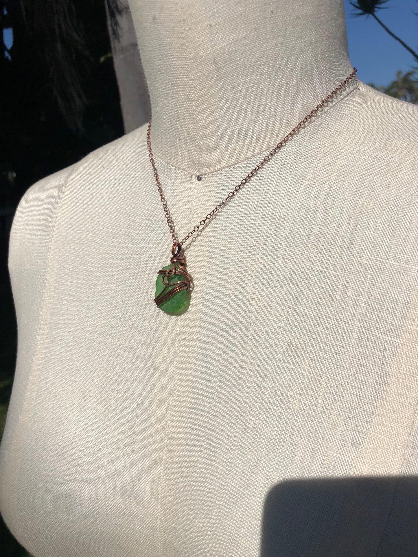 Sea Glass Copper Wire Wrapped Pendant