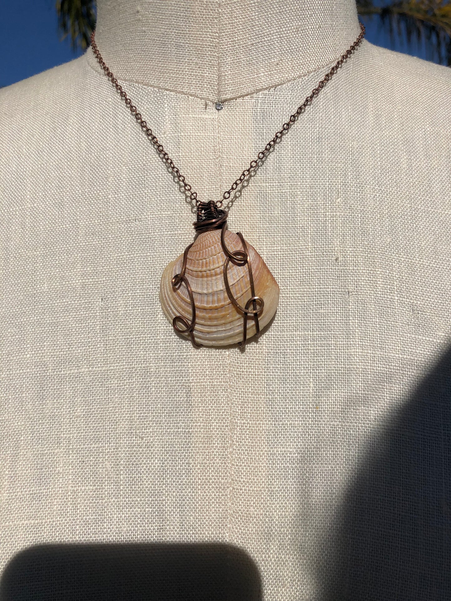 Wire Wrapped Copper Shell Pendant