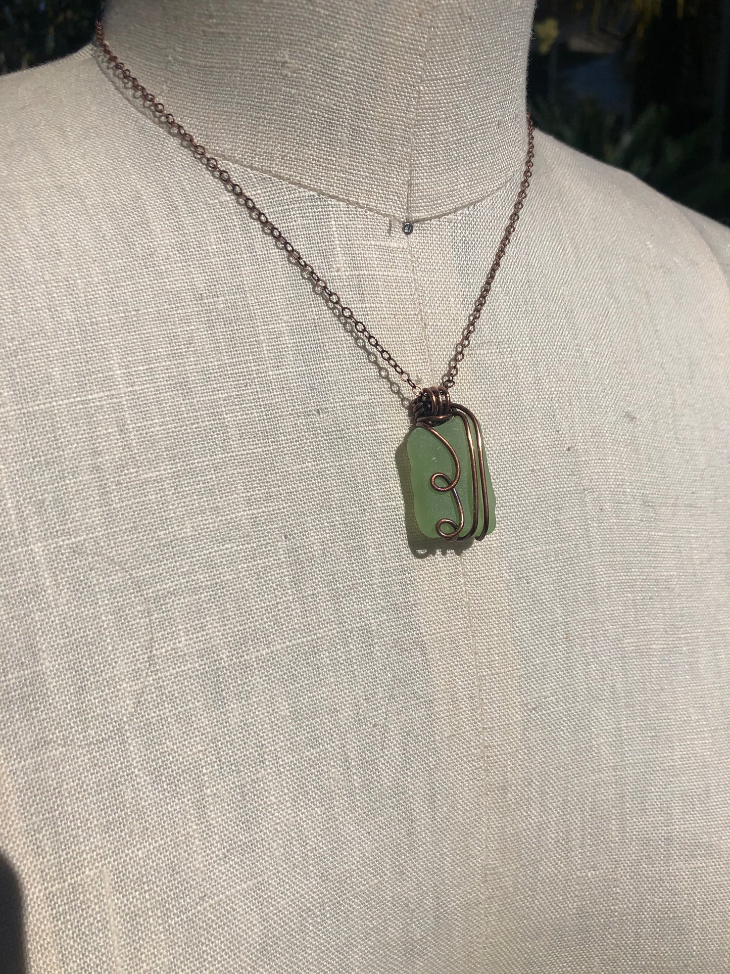 Sea Glass Copper Wire Wrapped Pendant