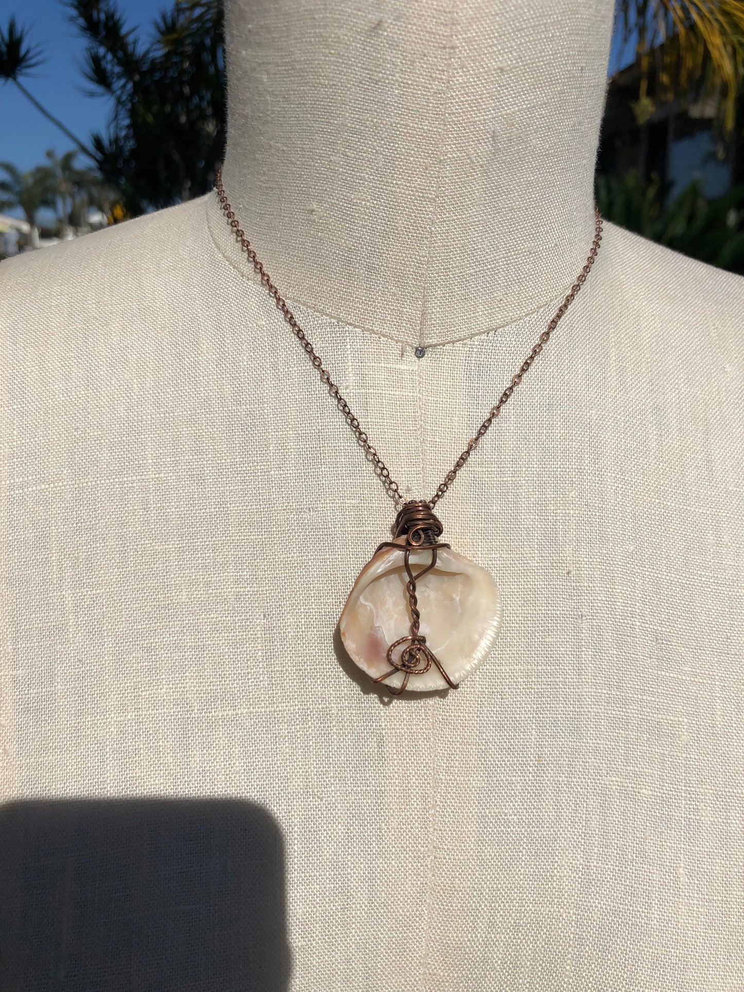 Wire Wrapped Copper Shell Pendant