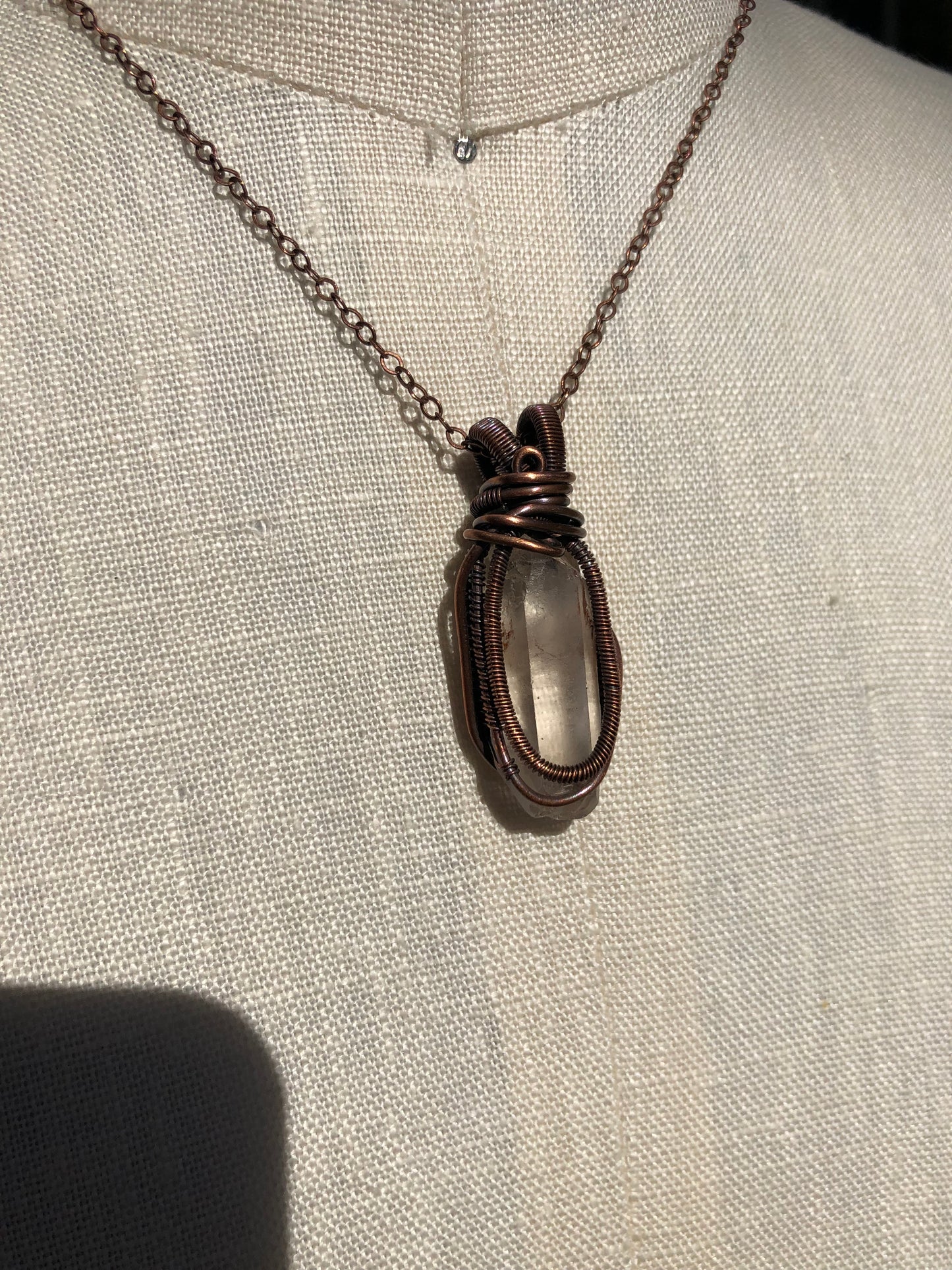 Tangerine Crystal Quartz Point Copper Wire Wrapped Pendant