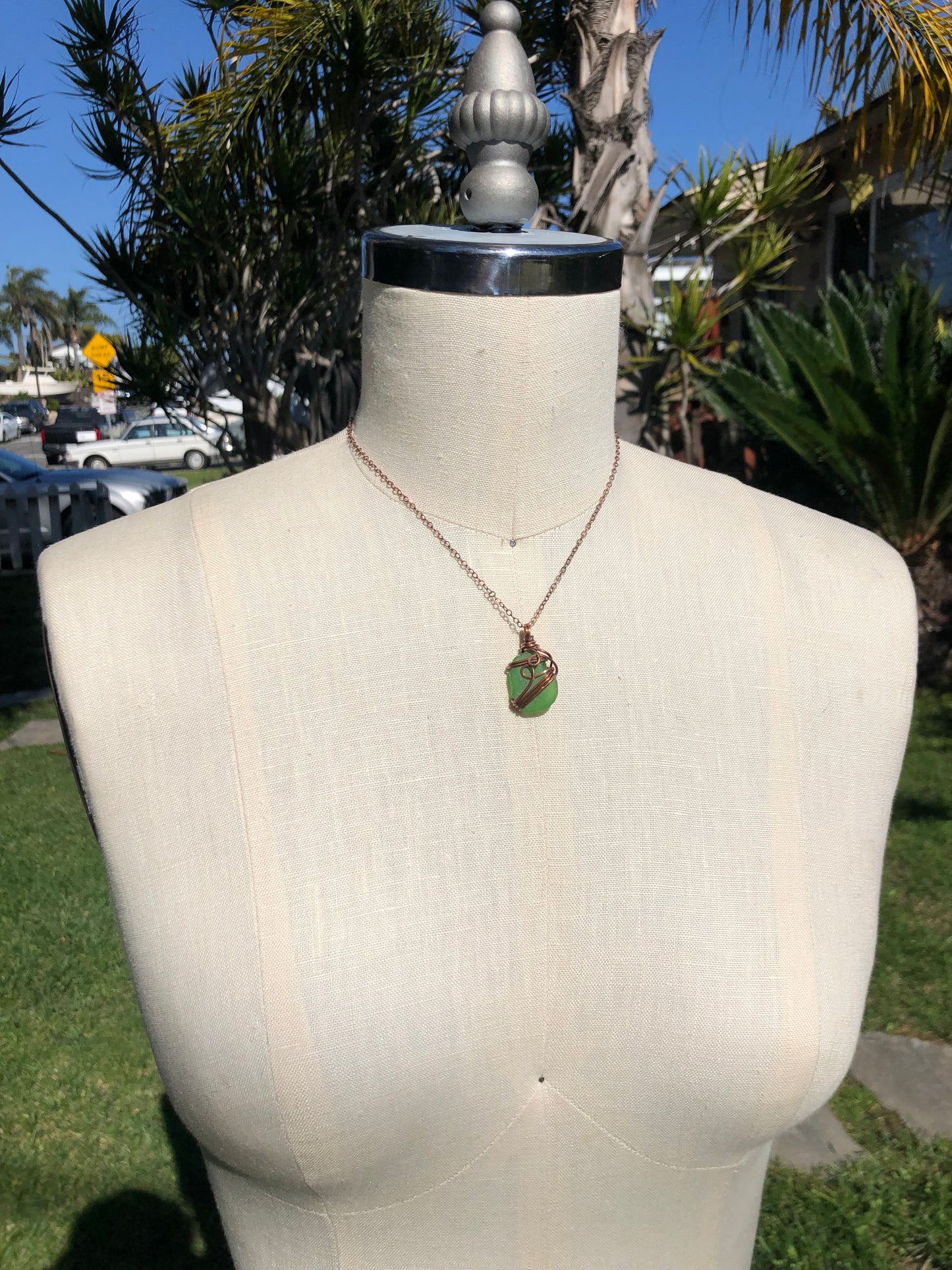 Sea Glass Copper Wire Wrapped Pendant