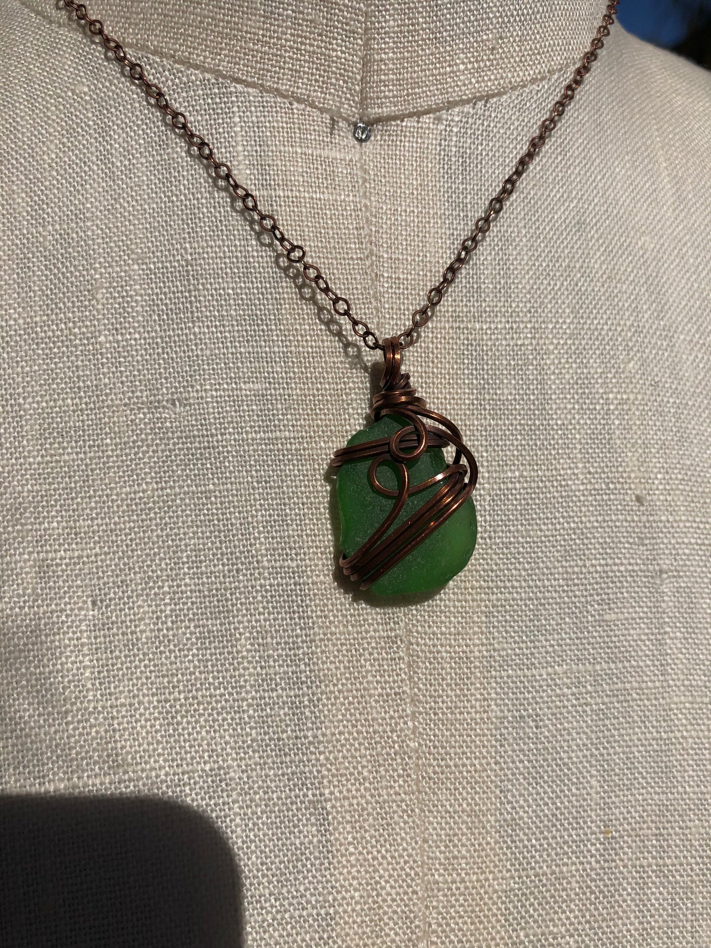 Sea Glass Copper Wire Wrapped Pendant