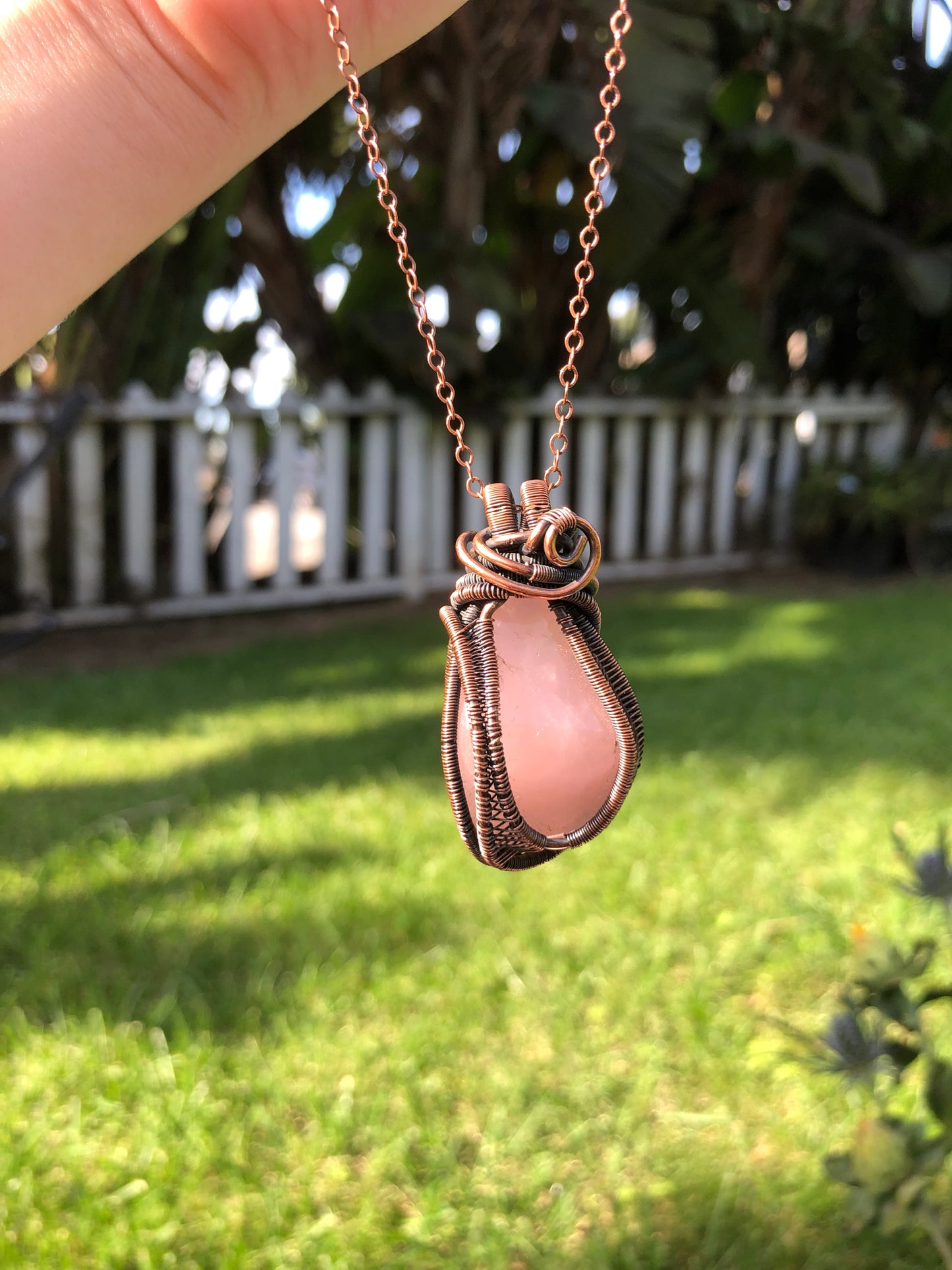 Copper Rose Quartz Pendant