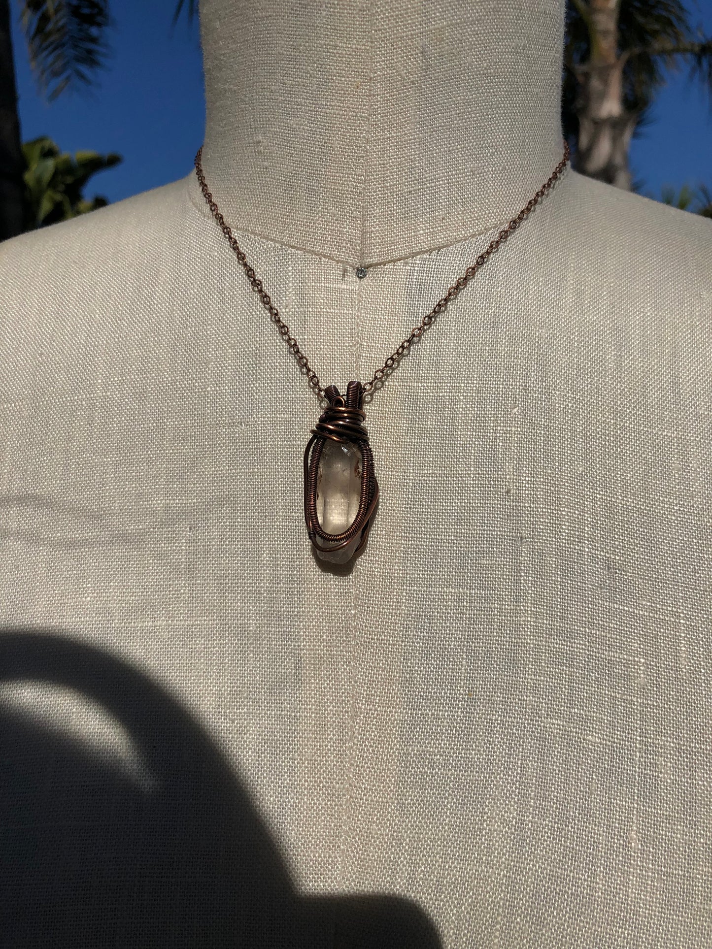 Tangerine Crystal Quartz Point Copper Wire Wrapped Pendant