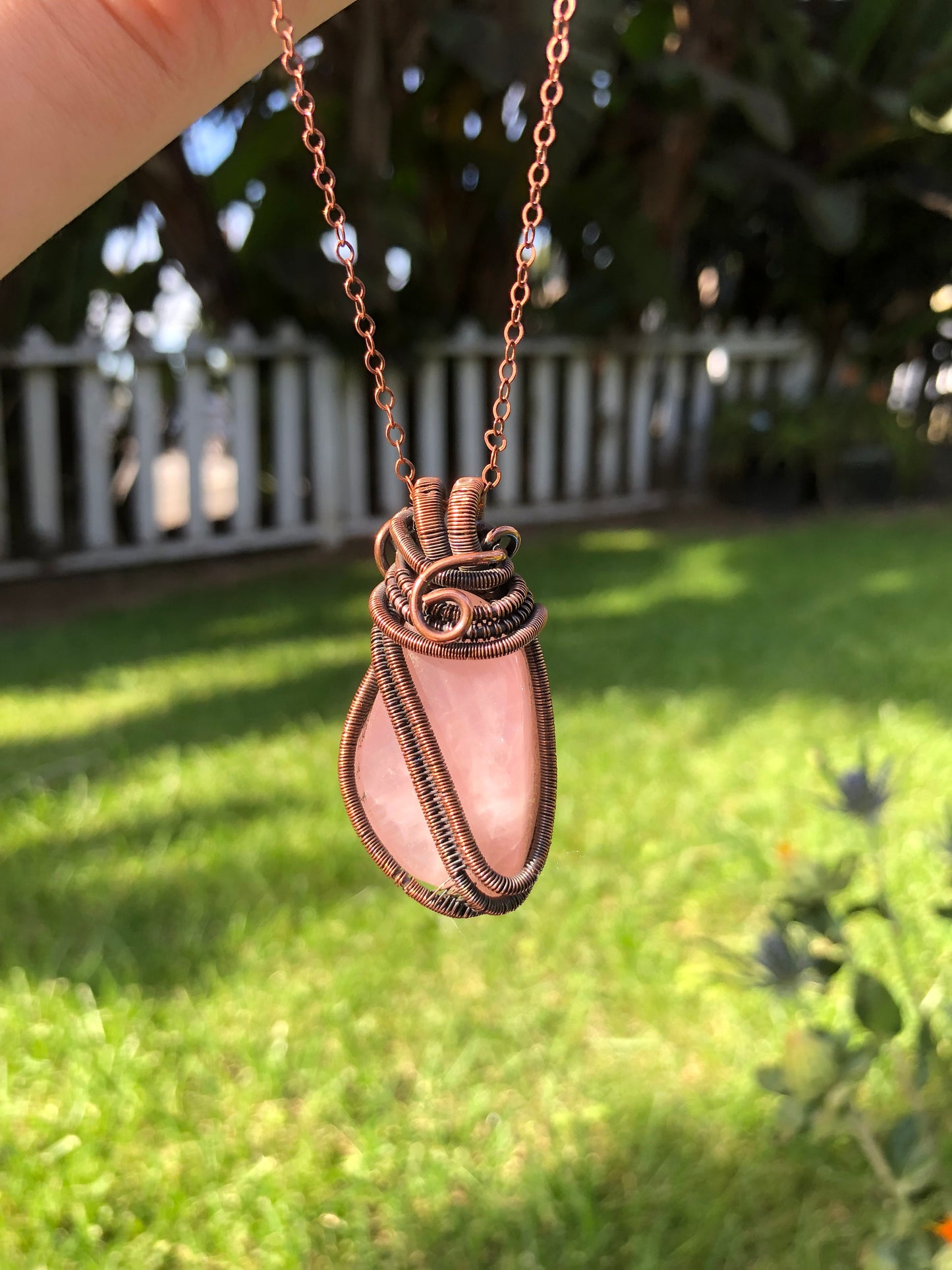 Copper Rose Quartz Pendant