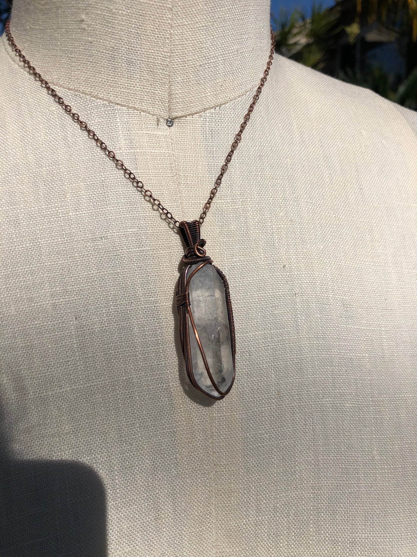 Handcrafted Copper Wire Wrapped Clear Quartz Point Pendant