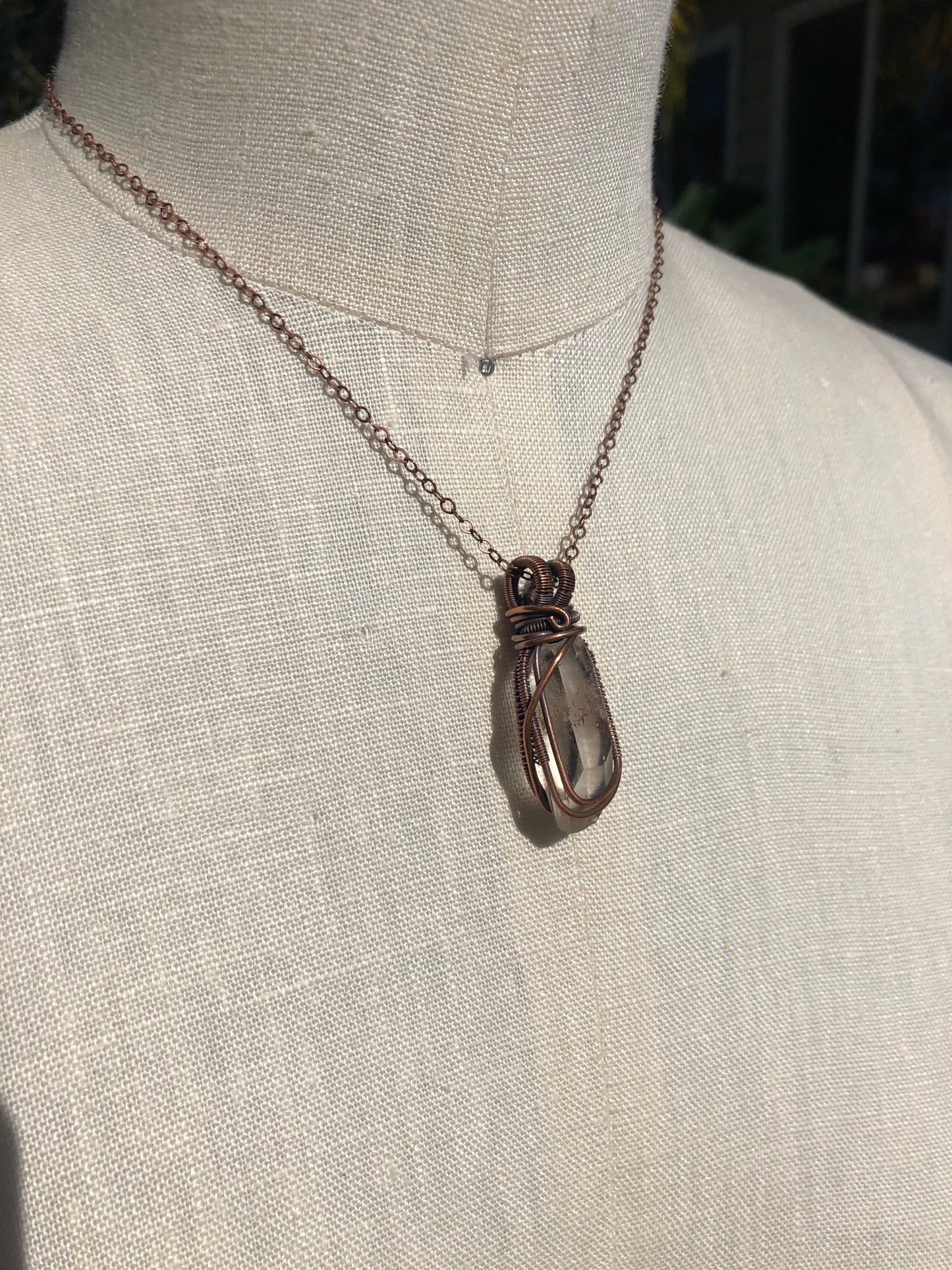 Tangerine Crystal Quartz Point Copper Wire Wrapped Pendant