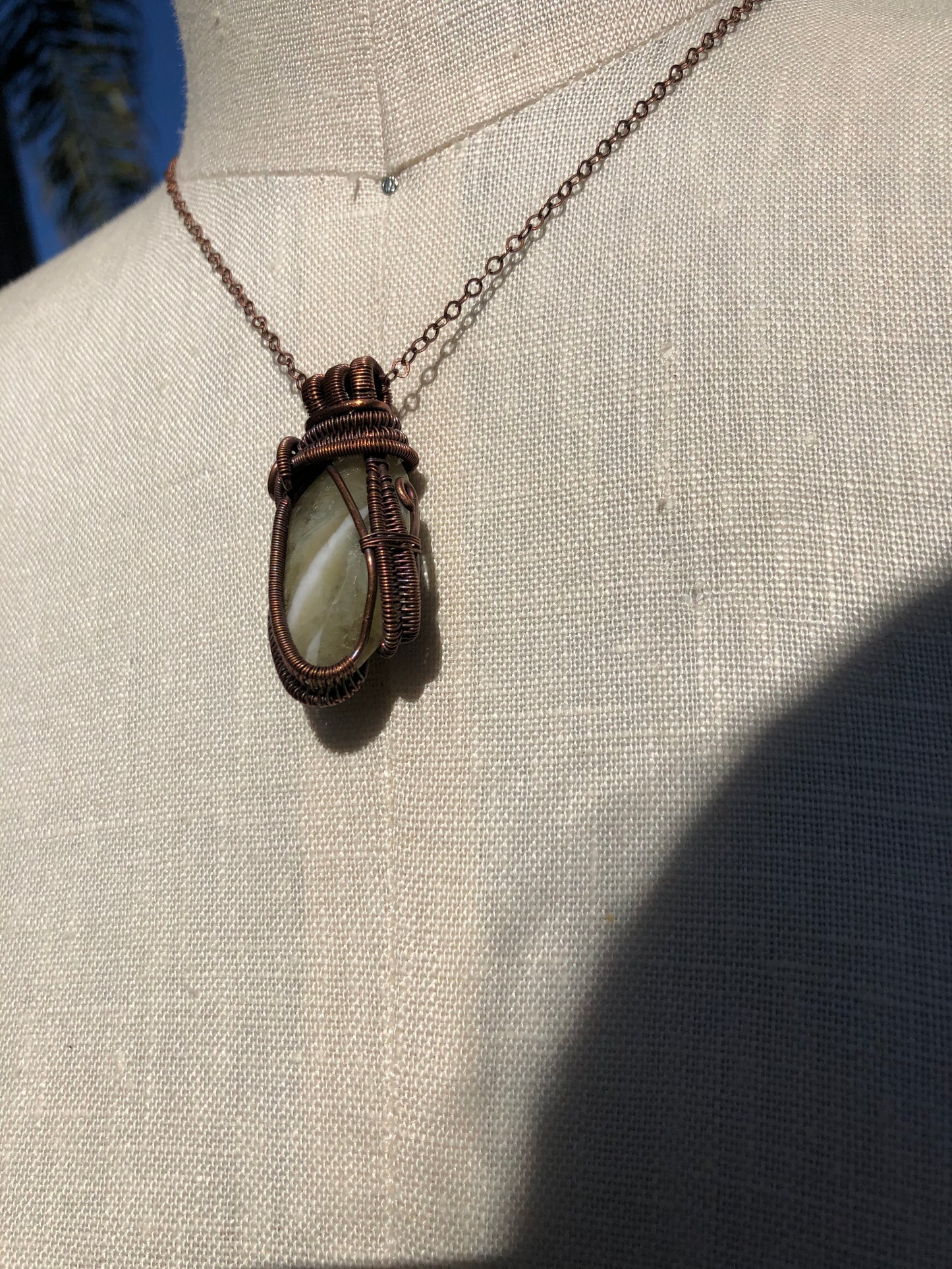 Prasiolite Wire-Wrapped Copper Pendant