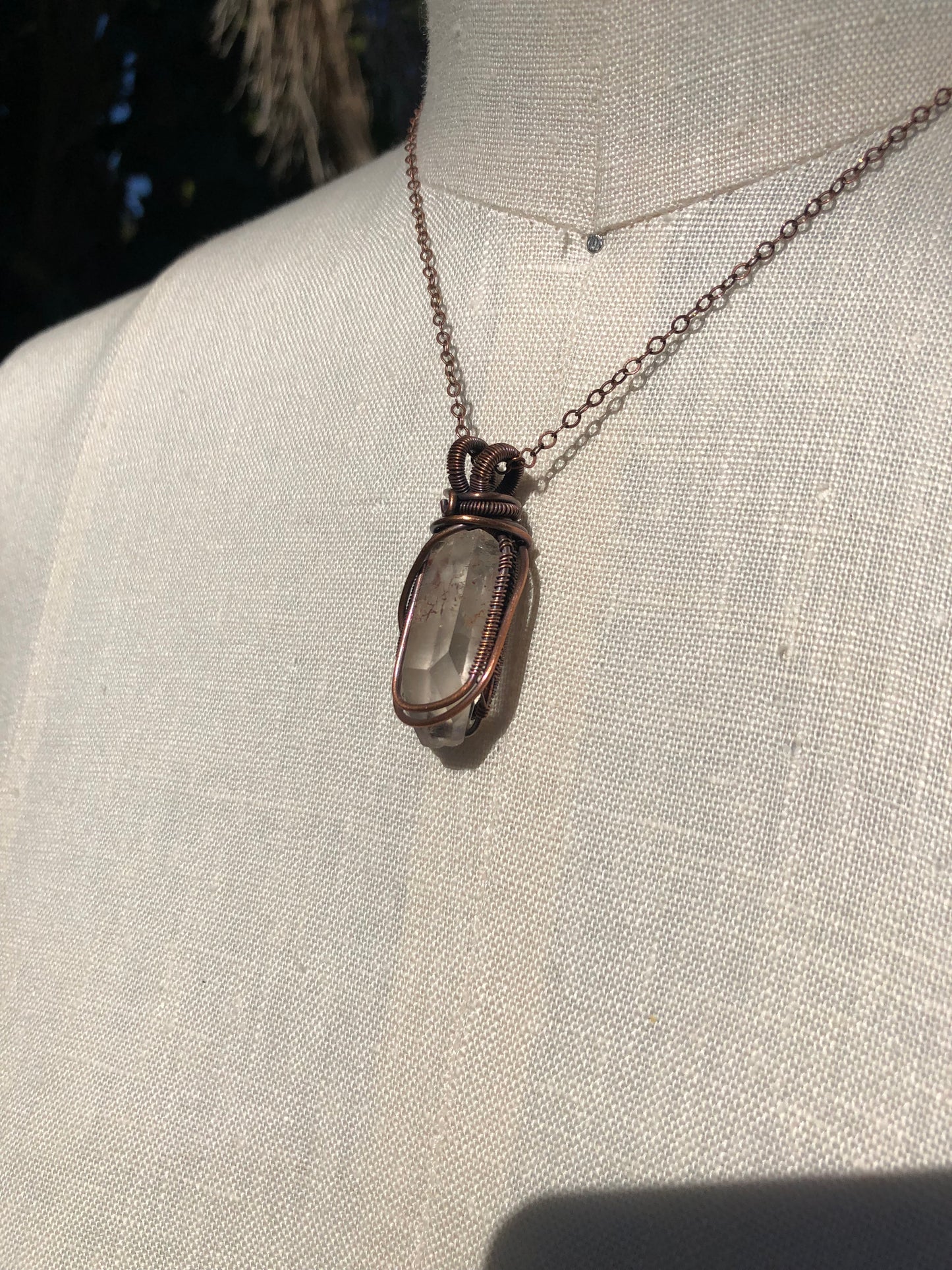 Tangerine Crystal Quartz Point Copper Wire Wrapped Pendant