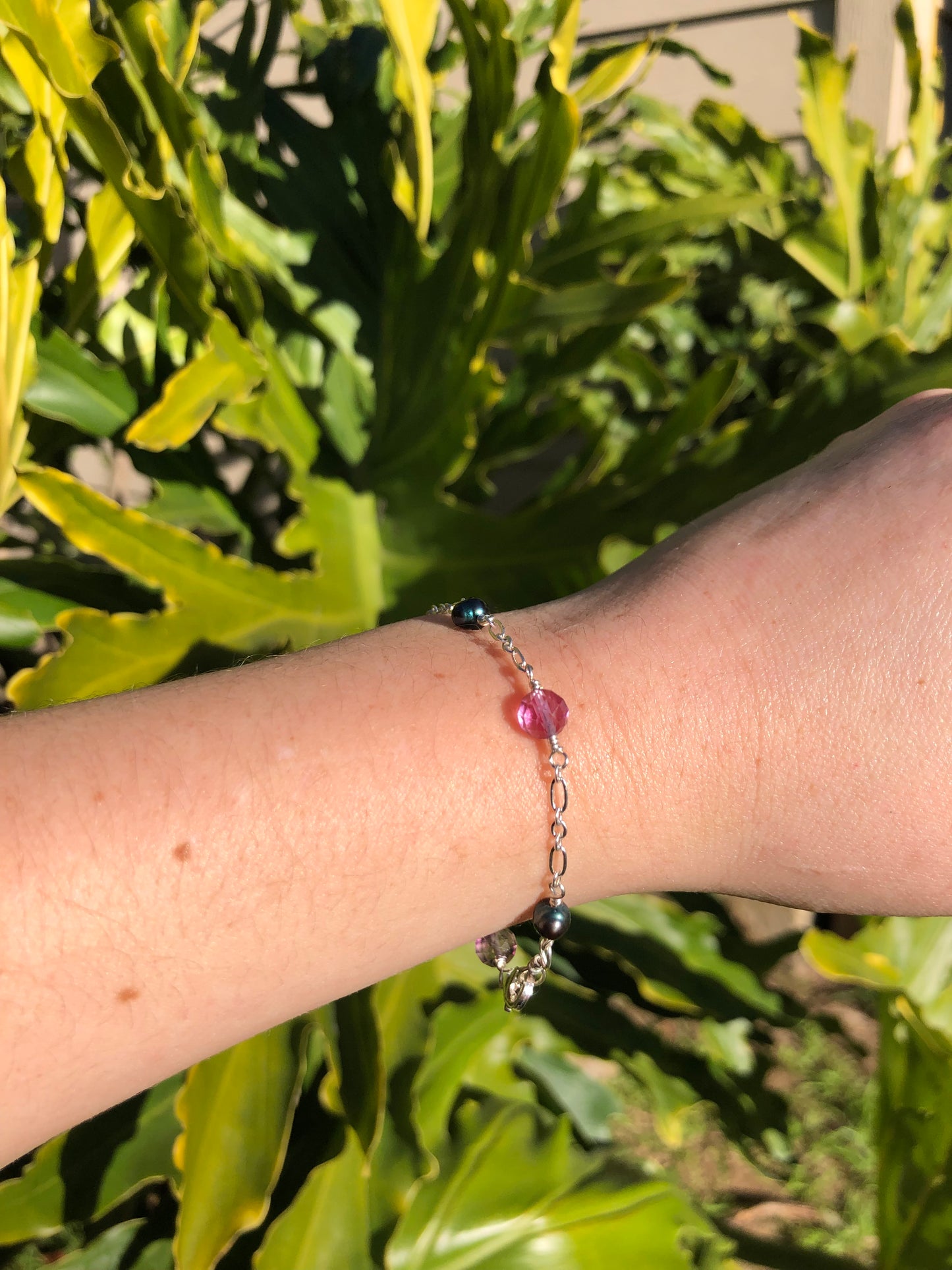 Flourite & Pearl Sterling Silver Bracelet Size - 6.5 inches