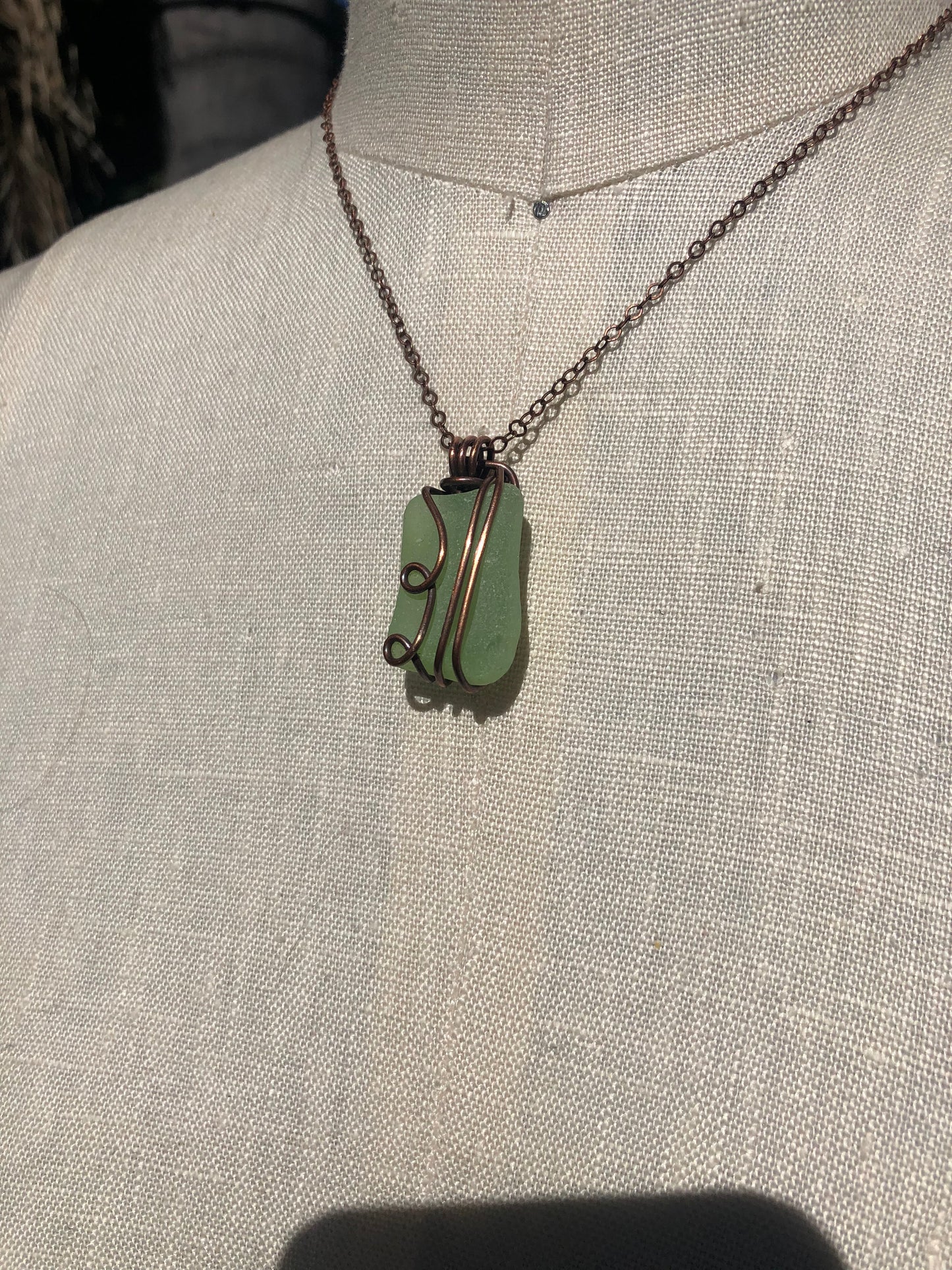 Sea Glass Copper Wire Wrapped Pendant