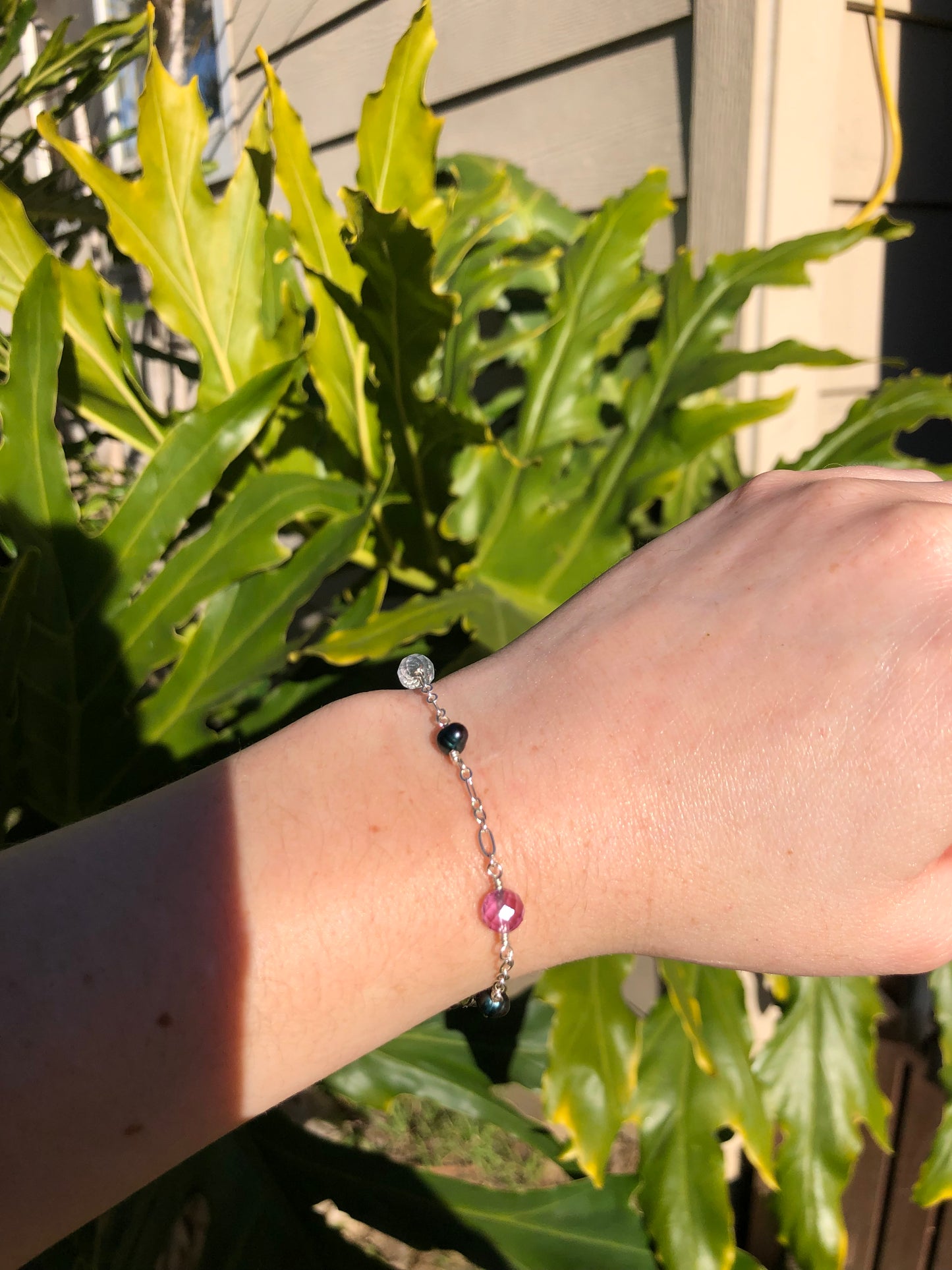 Flourite & Pearl Sterling Silver Bracelet Size - 6.5 inches