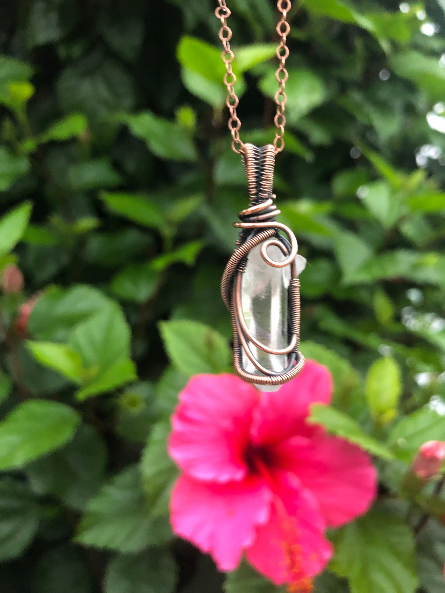Handcrafted Copper Wire Wrapped Clear Quartz Point Pendant