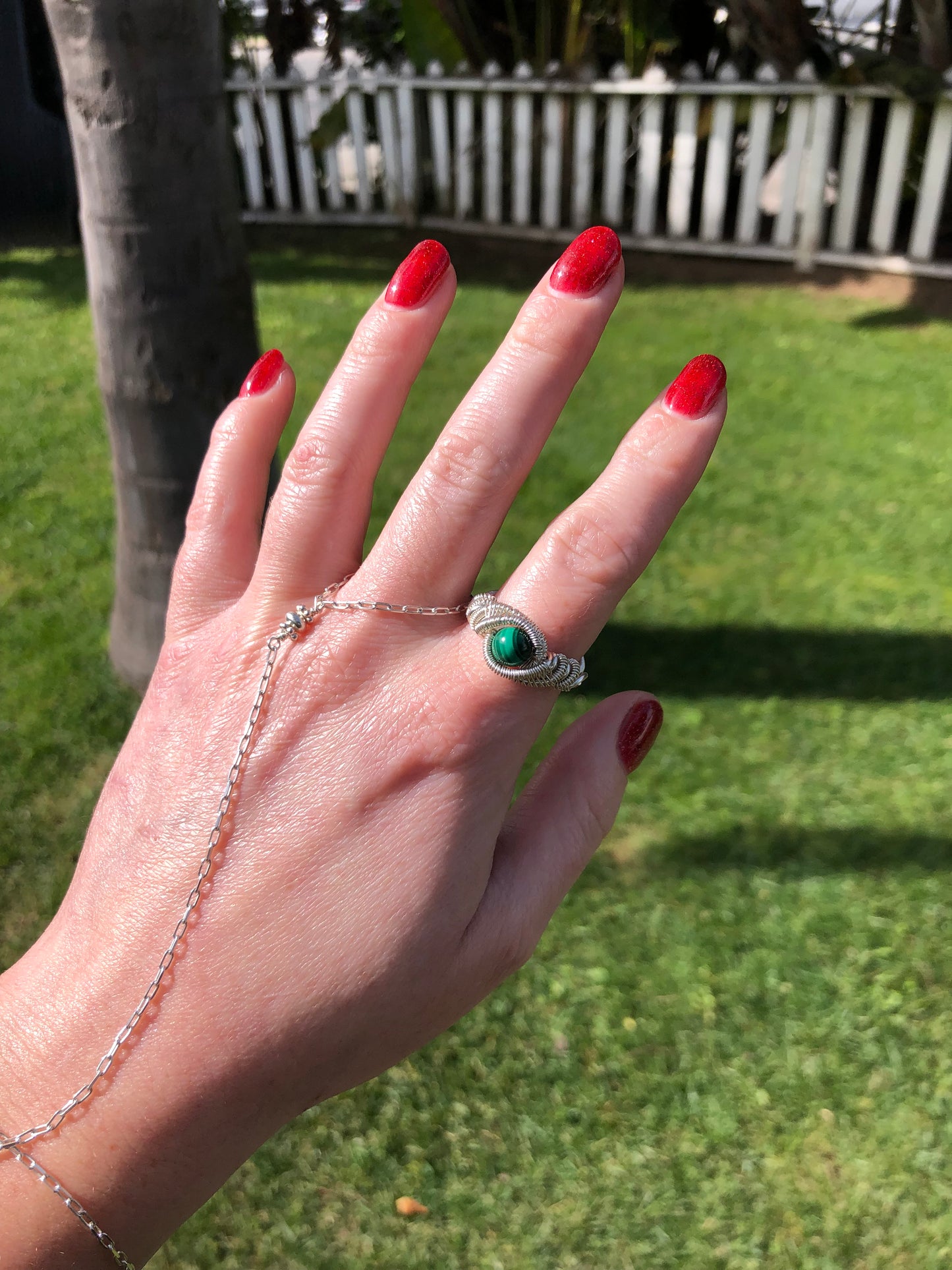Handcrafted Malachite Sterling Silver Wire Wrapped Ring - Size 7.5