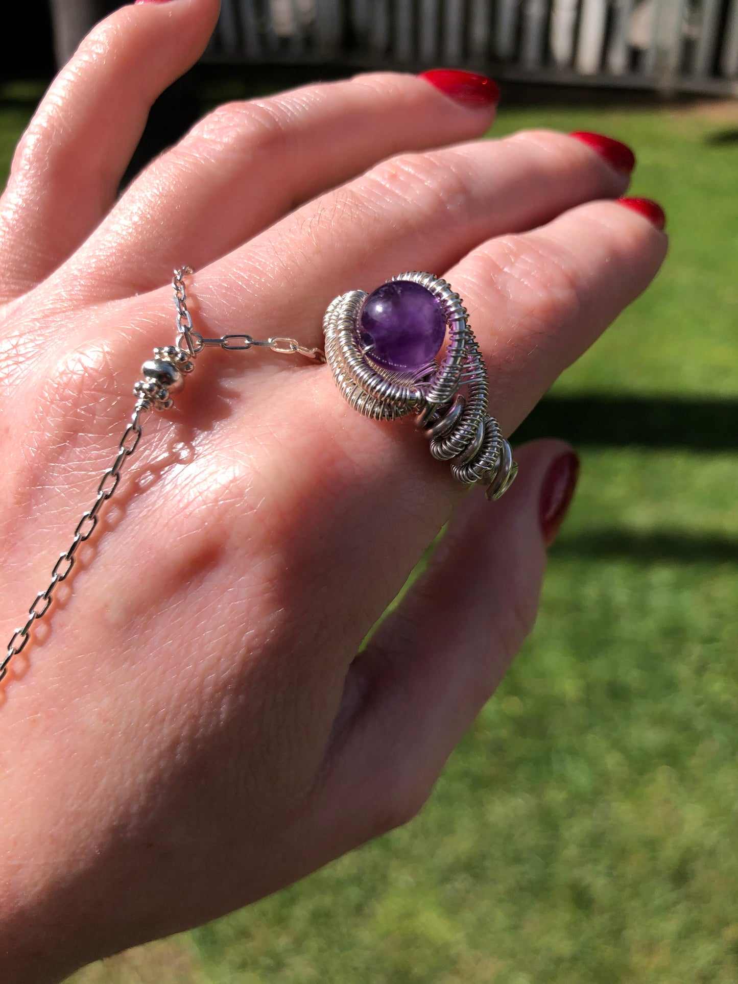 Handcrafted Amethyst Sterling Silver Wire-Wrapped Ring - Size 7