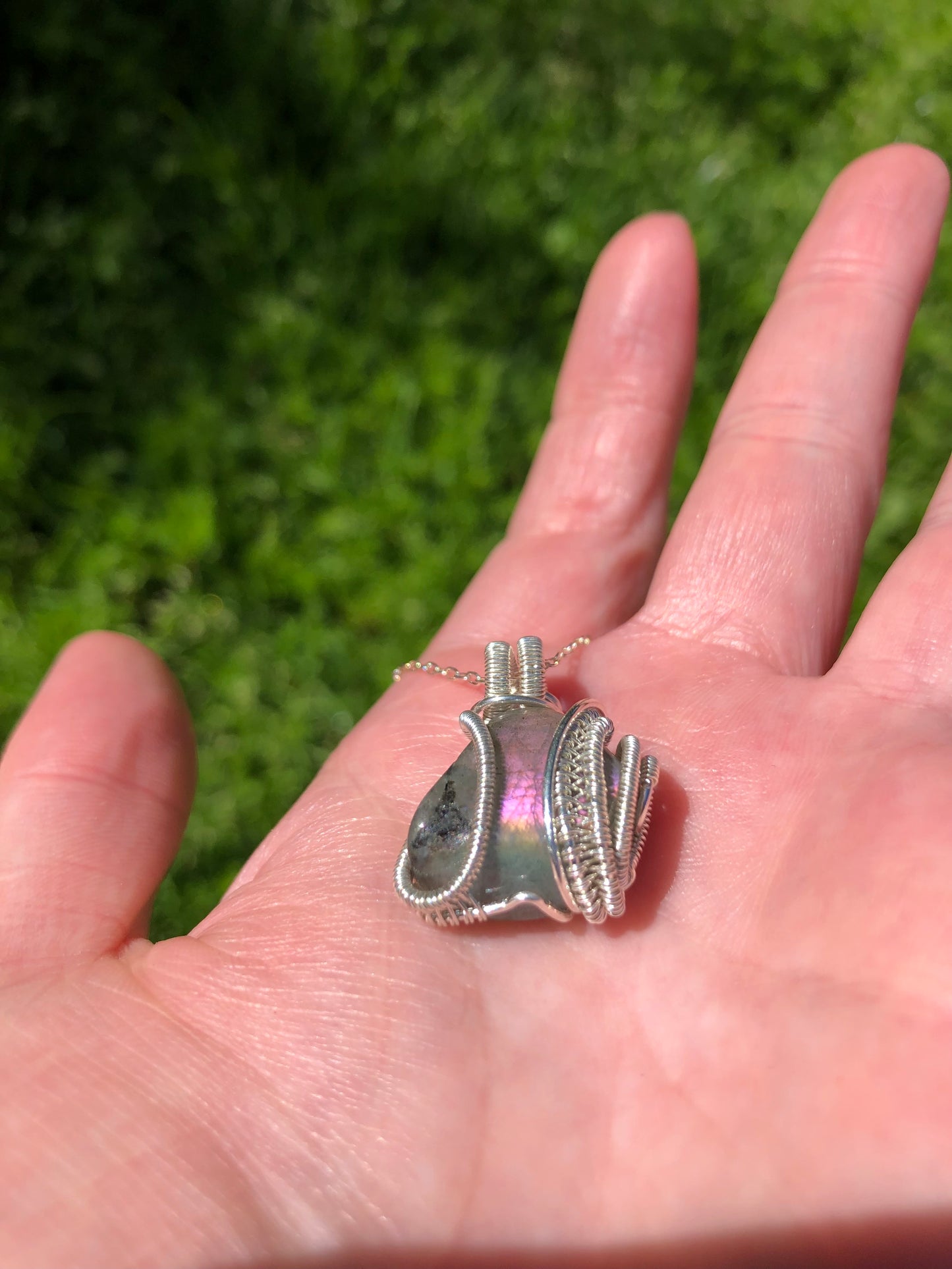 Sterling Silver Labradorite Wire Wrapped Pendant