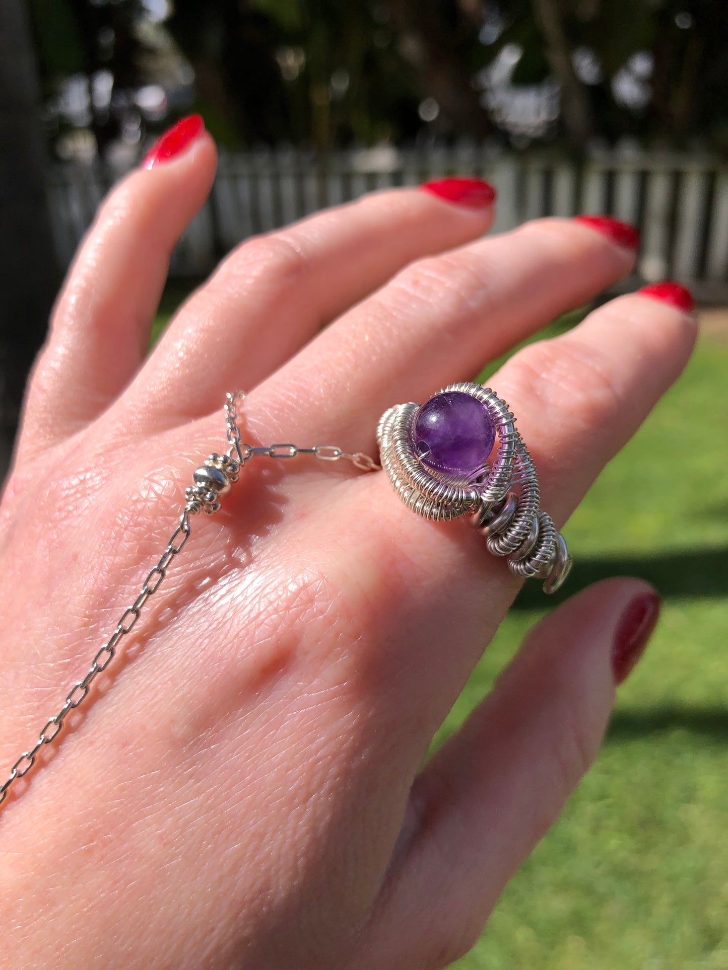 Handcrafted Amethyst Sterling Silver Wire-Wrapped Ring - Size 7