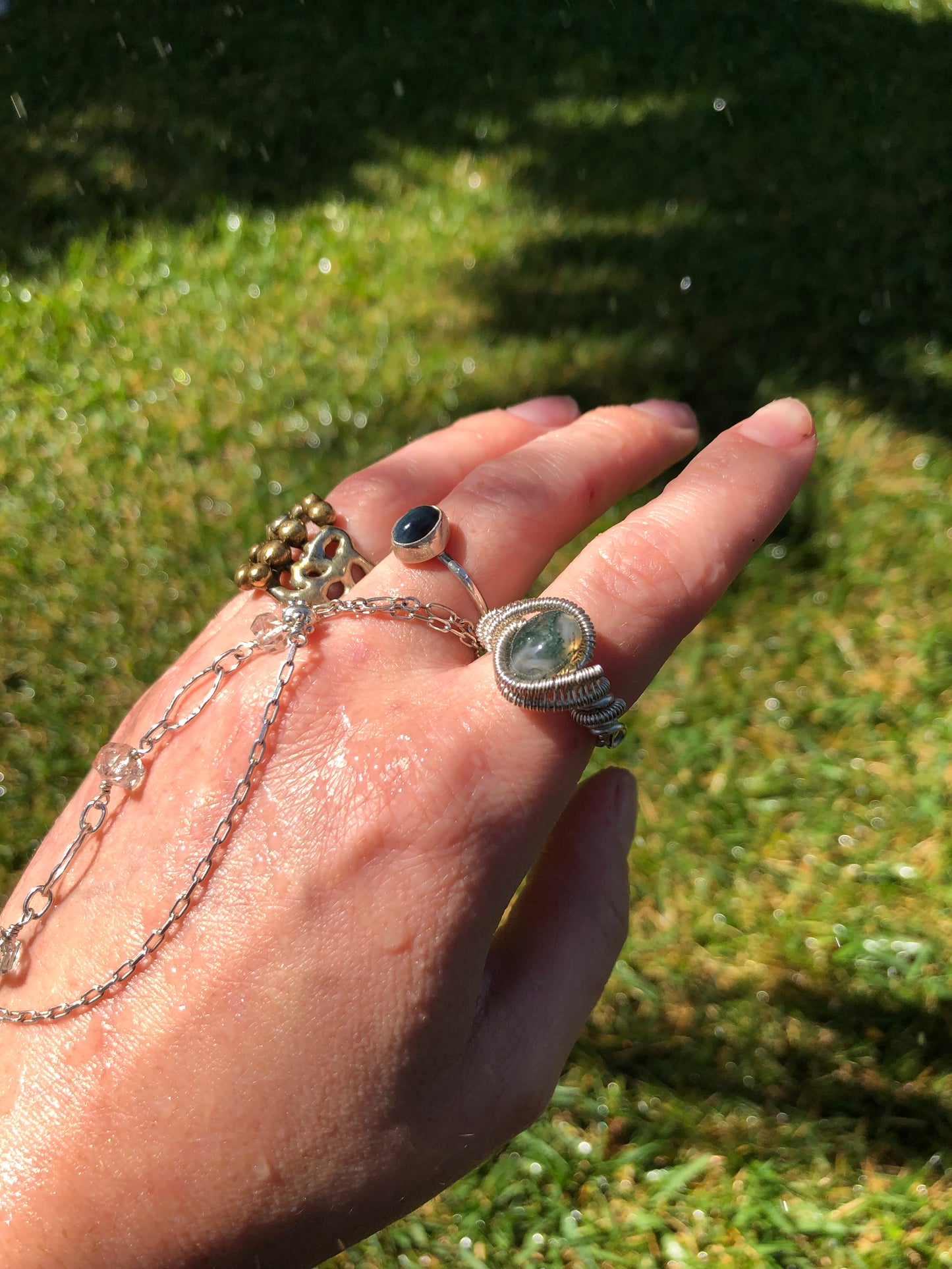 Handcrafted Moss Agate Sterling Silver Wire-Wrapped Ring - Size 5.5