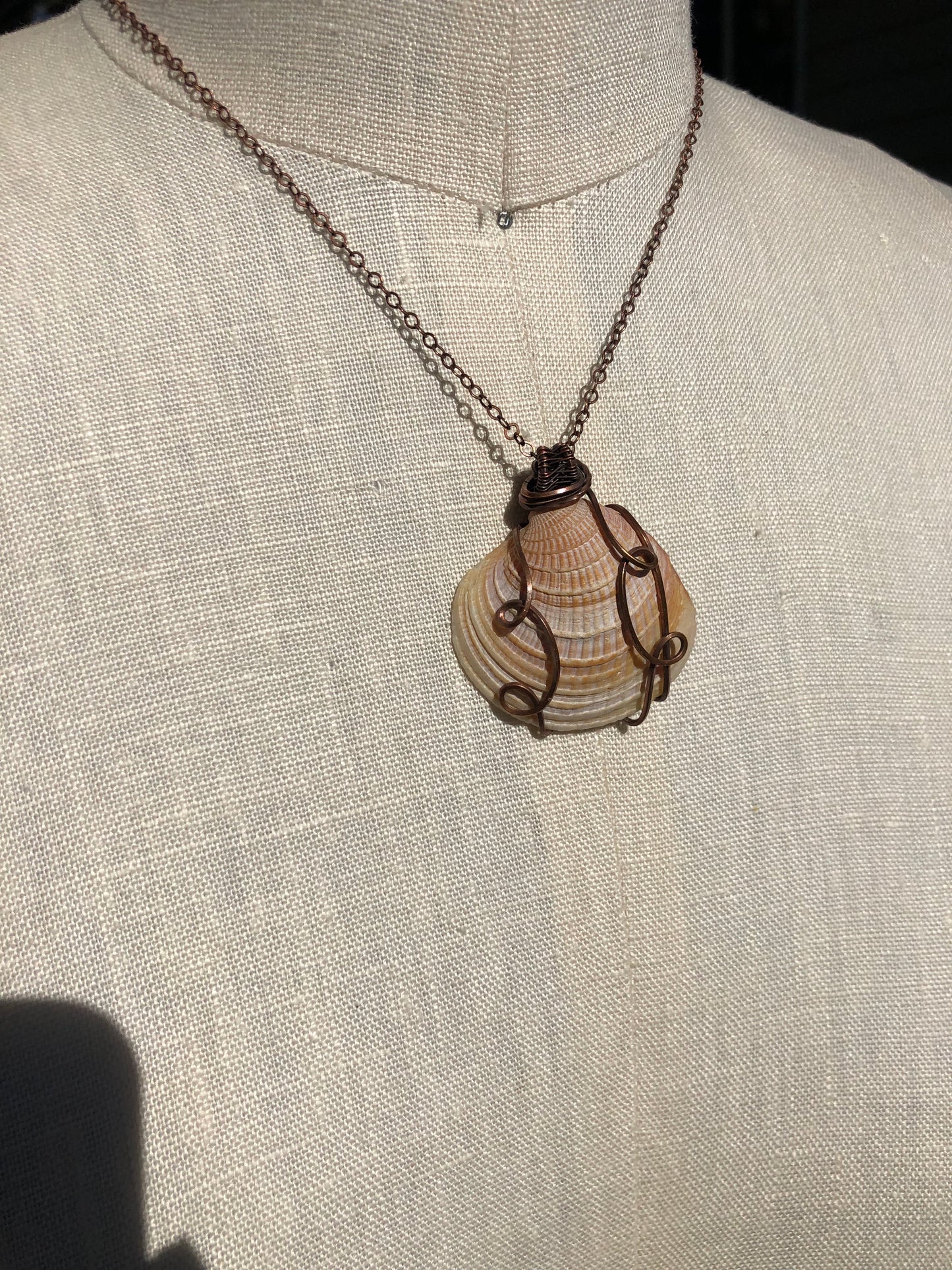 Wire Wrapped Copper Shell Pendant