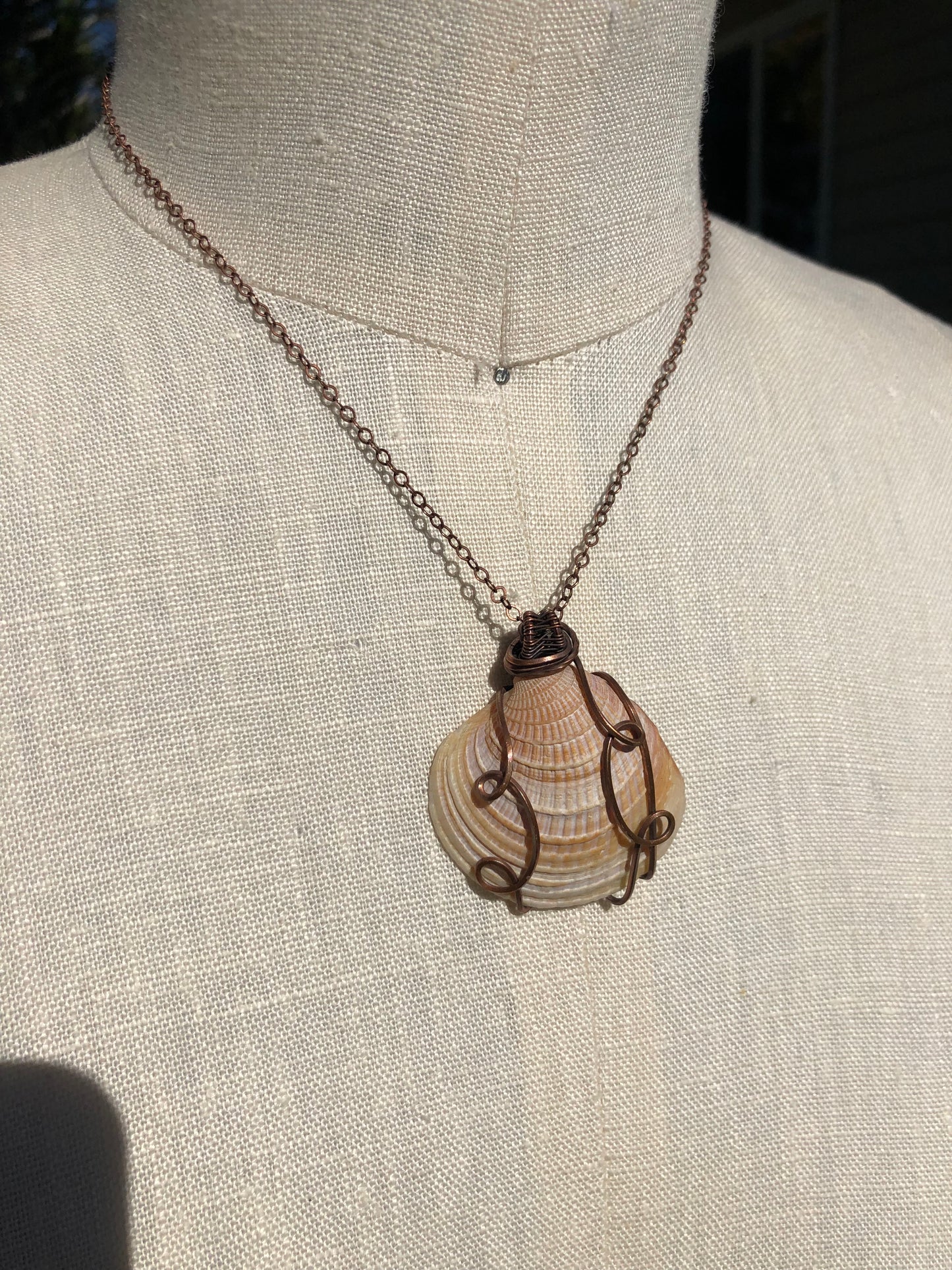Wire Wrapped Copper Shell Pendant