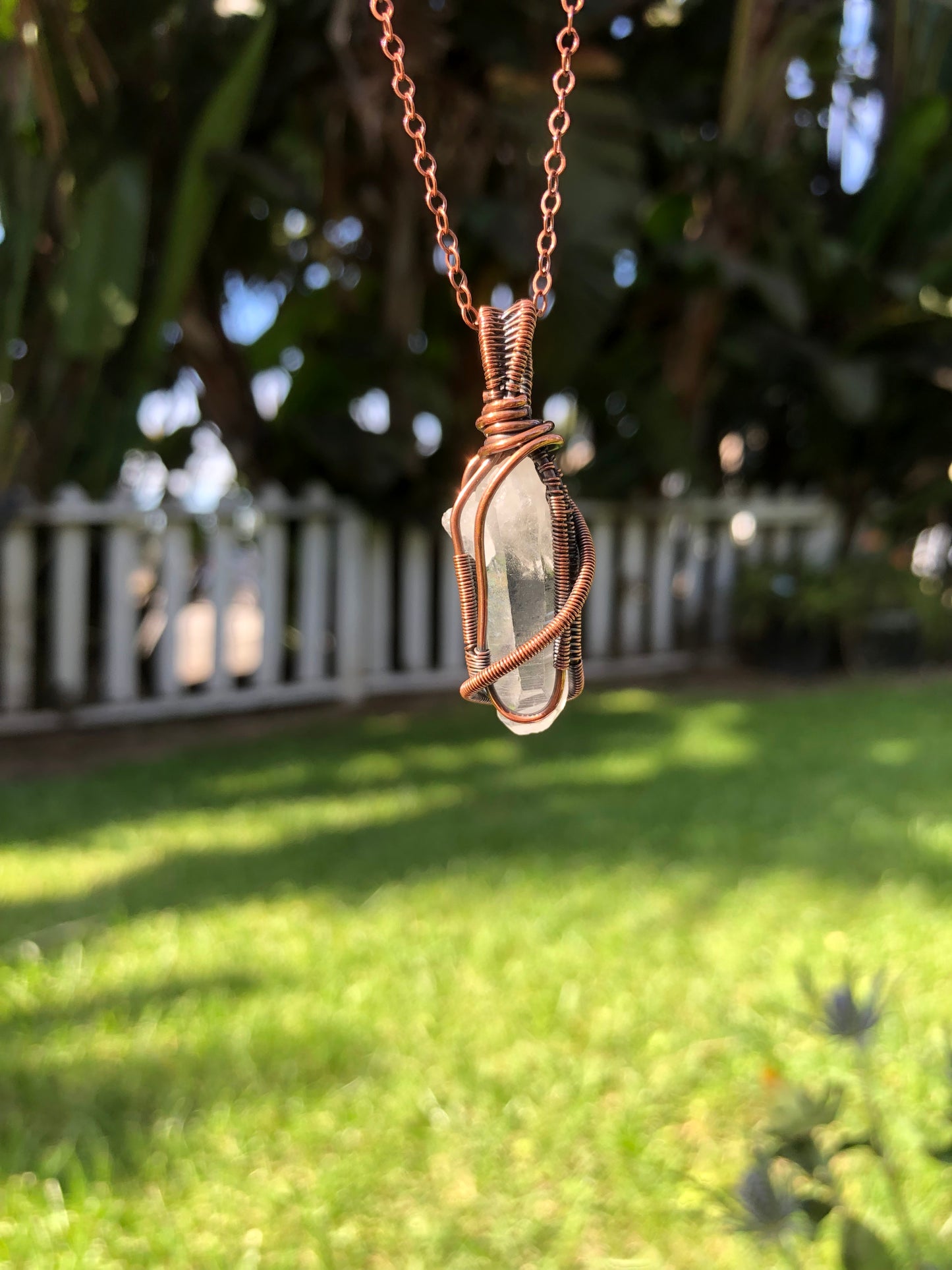 Handcrafted Copper Wire Wrapped Clear Quartz Point Pendant