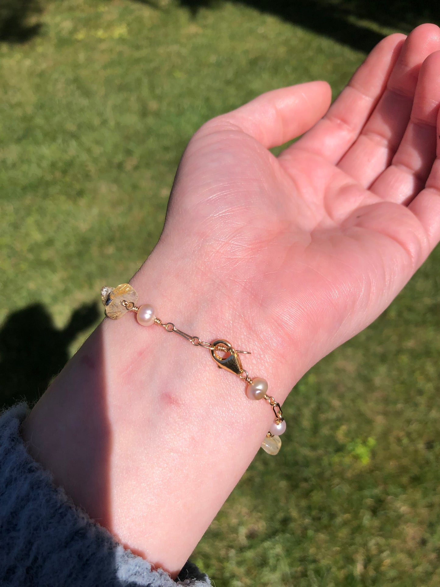 Cowrie Shell & Rutilated Quartz Gold-Filled Bracelet