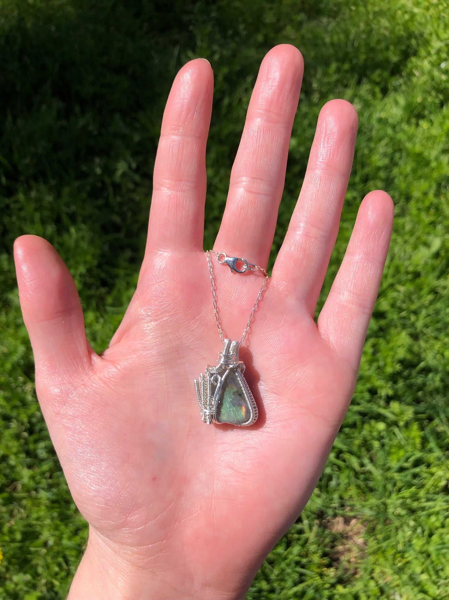 Sterling Silver Labradorite Wire Wrapped Pendant