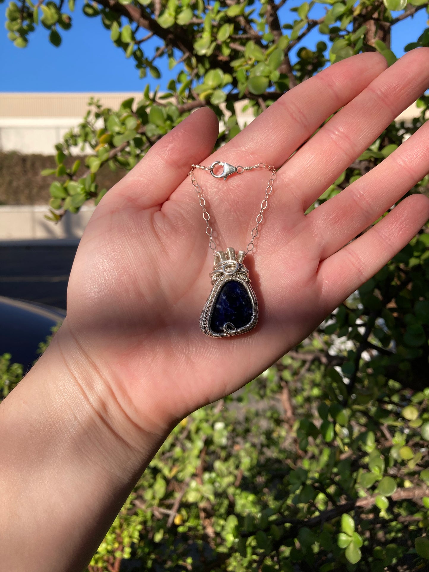 Sterling Silver Sodalite Wire Wrapped Pendant - One Of A Kind